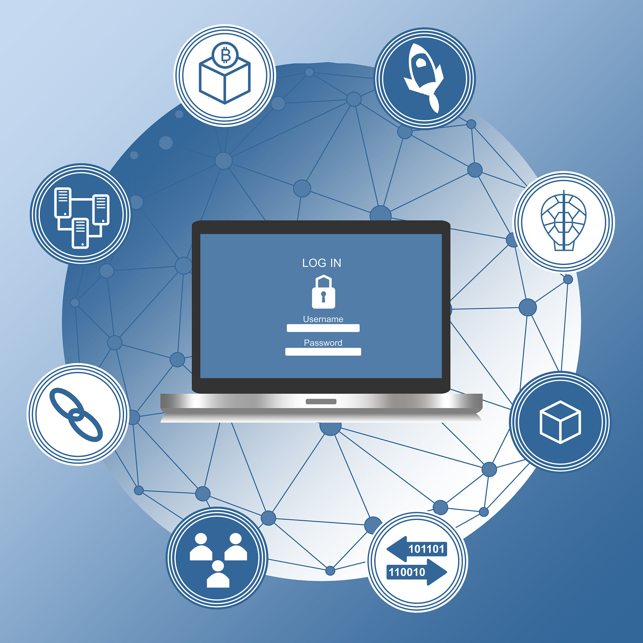 block chain security concept. laptop with security protection an