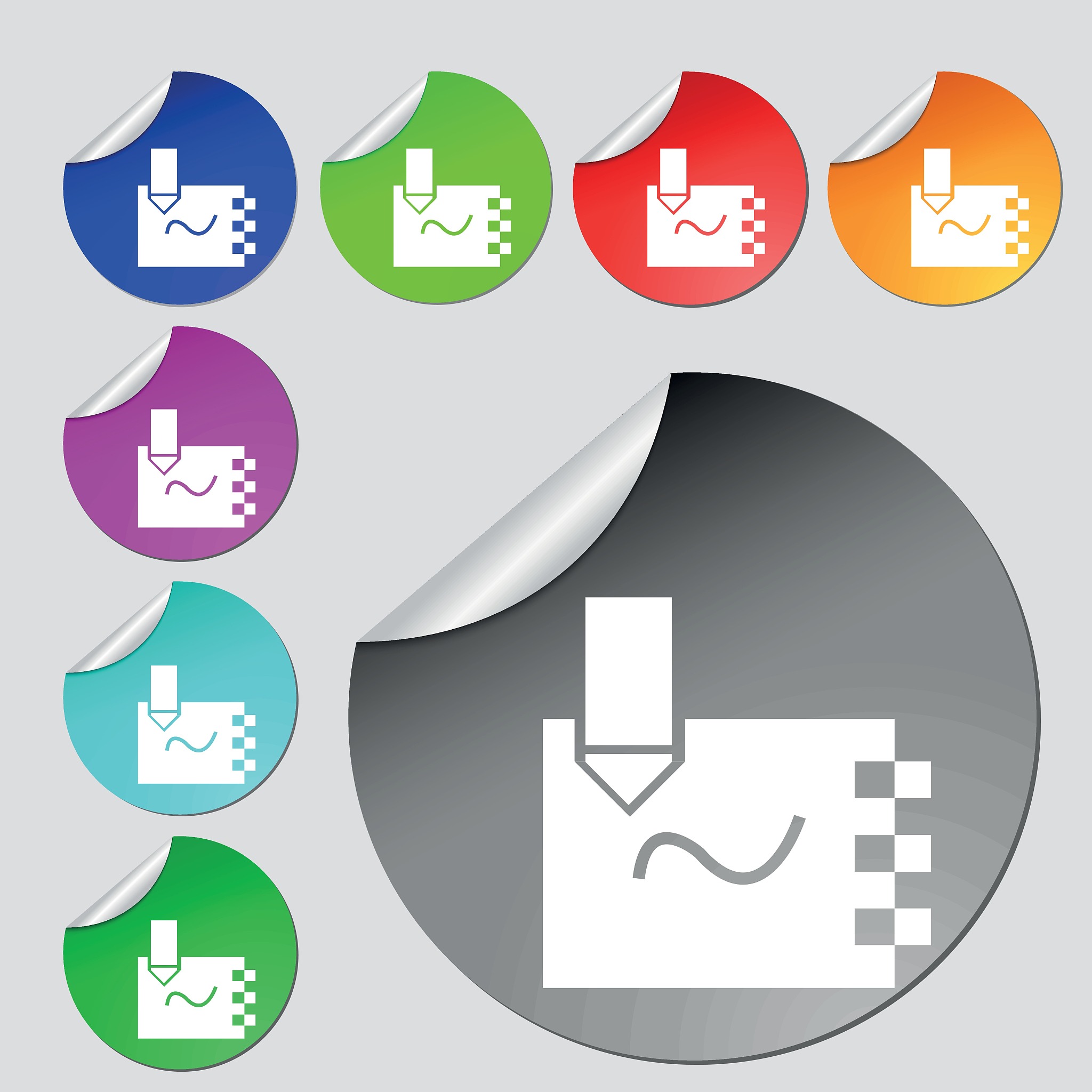 notebook icon sign. set of eight multi colored round buttons, st