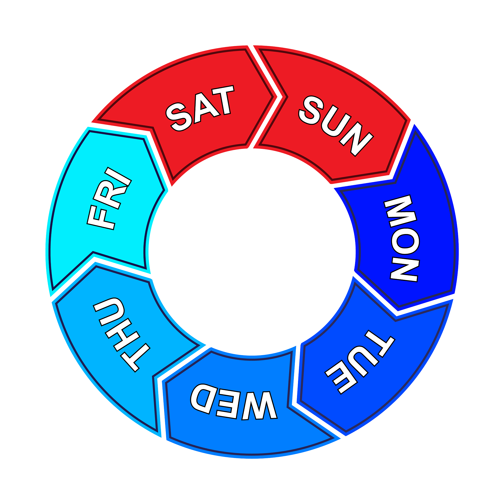 pie chart with days week five working days