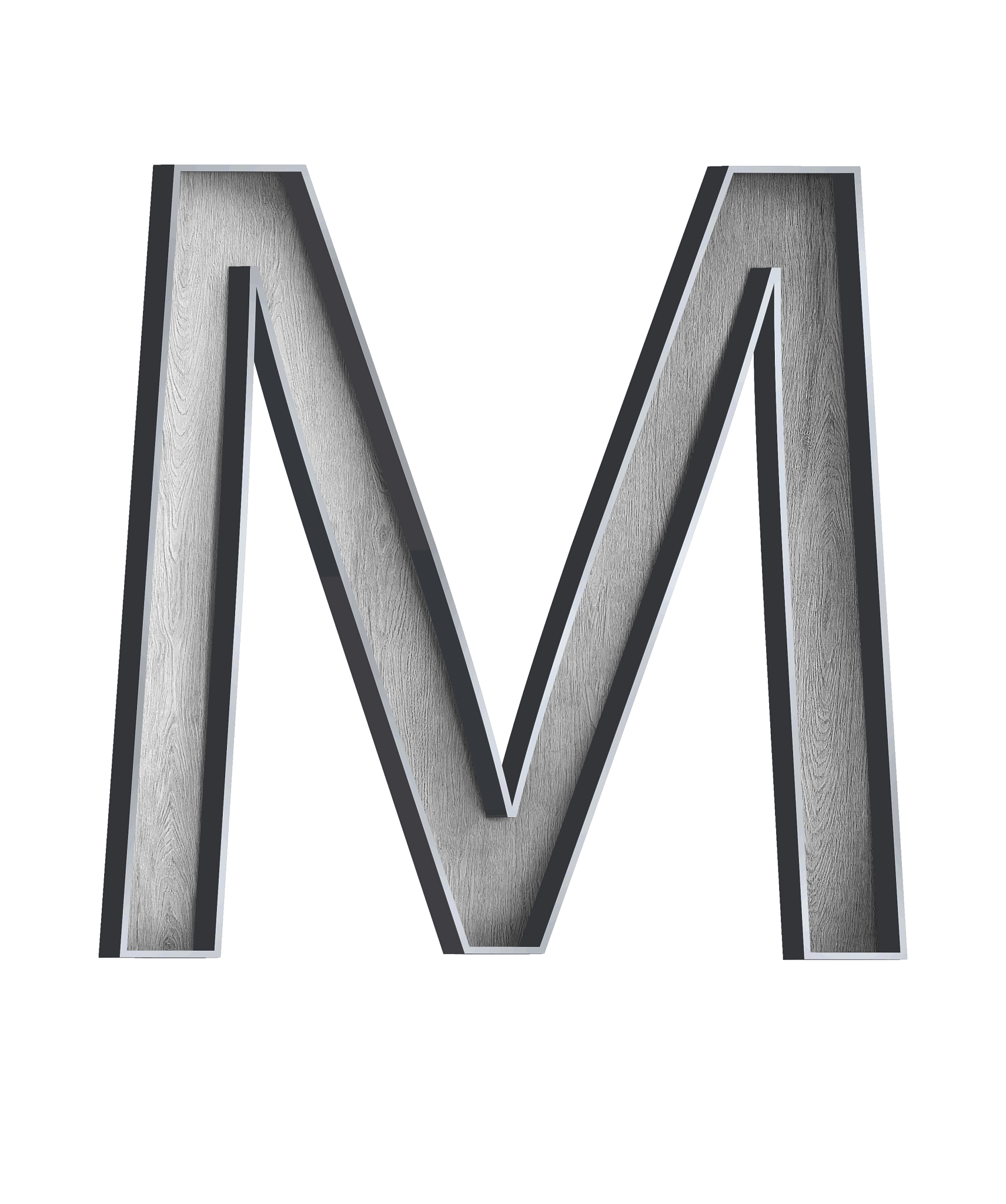 wooden letter with metal outer frame letter m