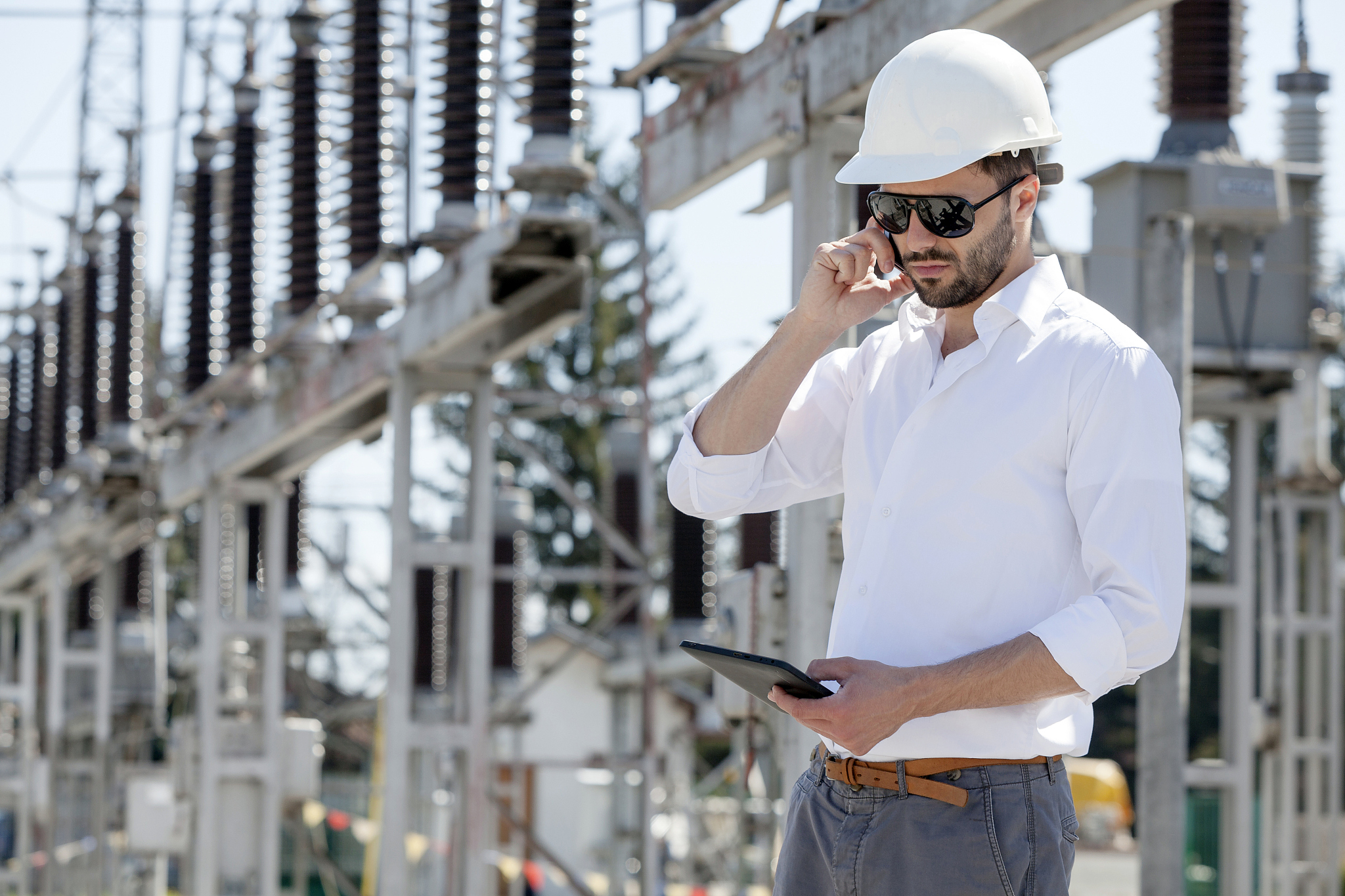 engineer checking electricity substation