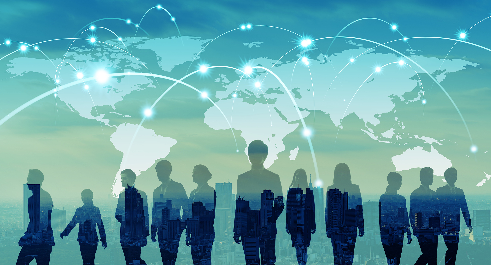 global network concept. map of japan and group of people.