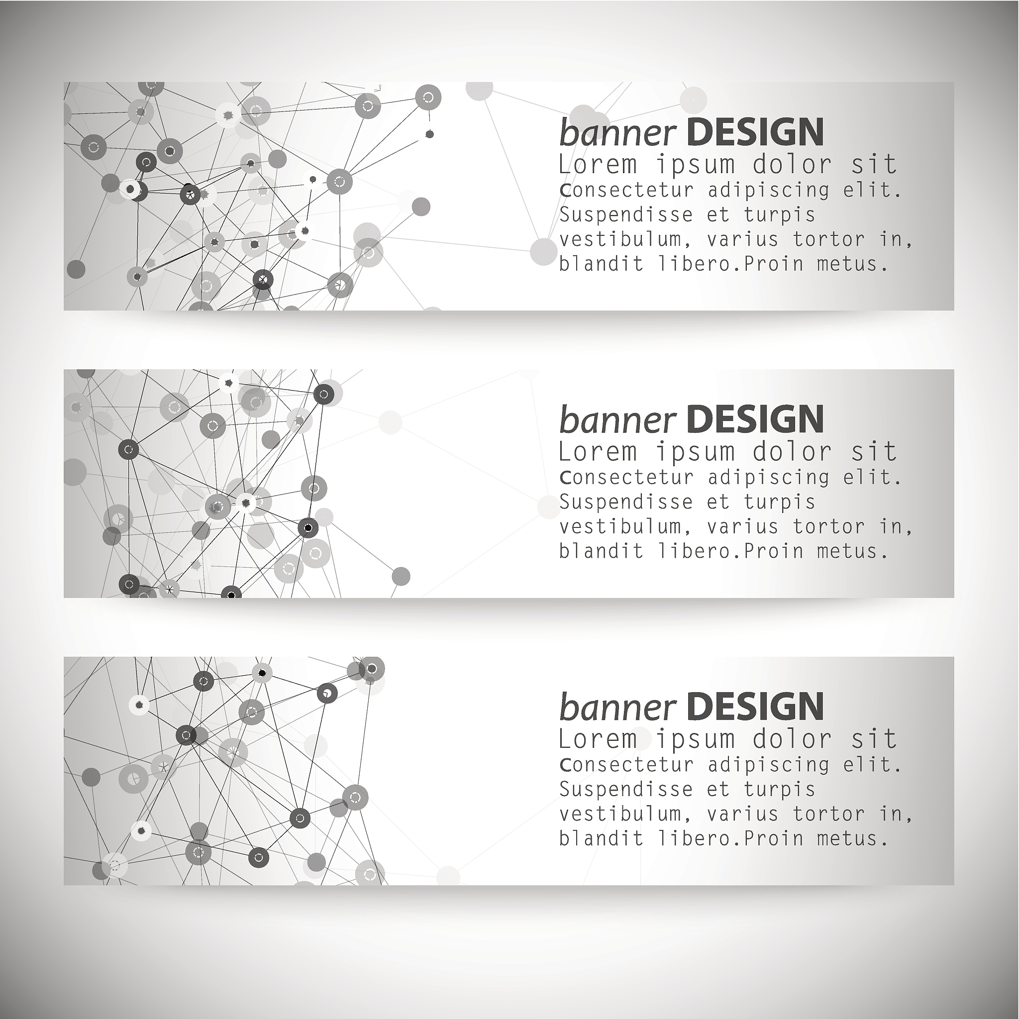set of horizontal banners. molecule structure, gray background f