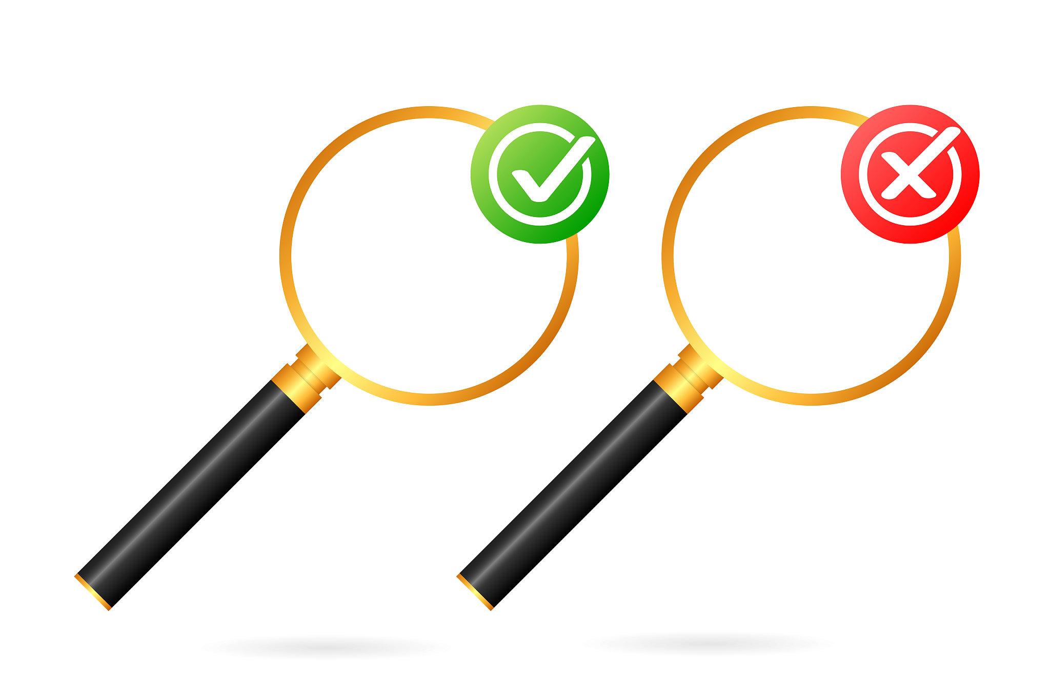 magnifying glass and a tick and cross icons. test concept. searc
