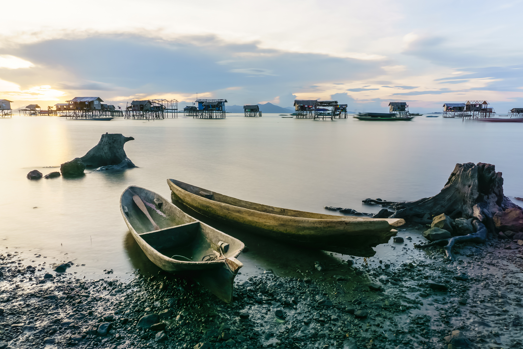 beautiful landscapes view borneo sea gypsy water village