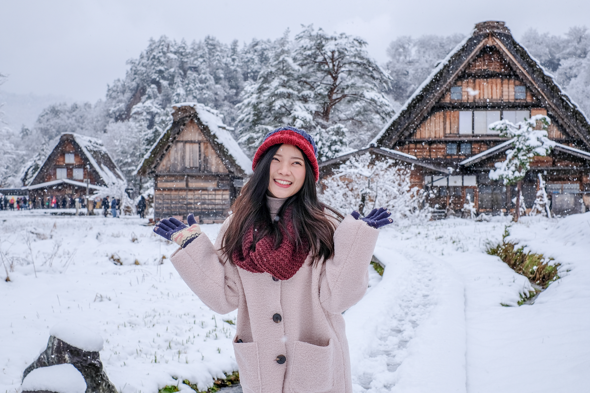 girl in ancient village name shirakawa-go, japan