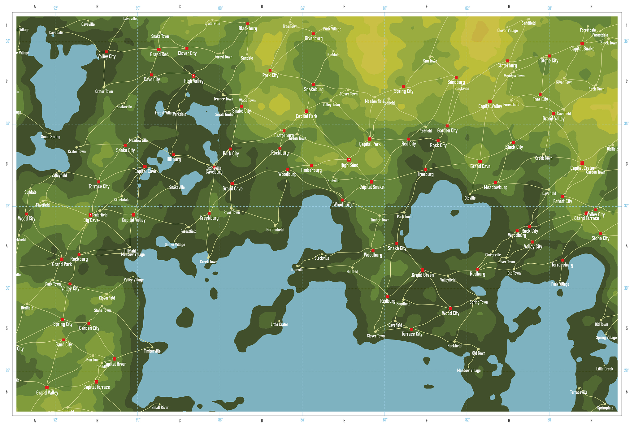 fictional topographic map natural color