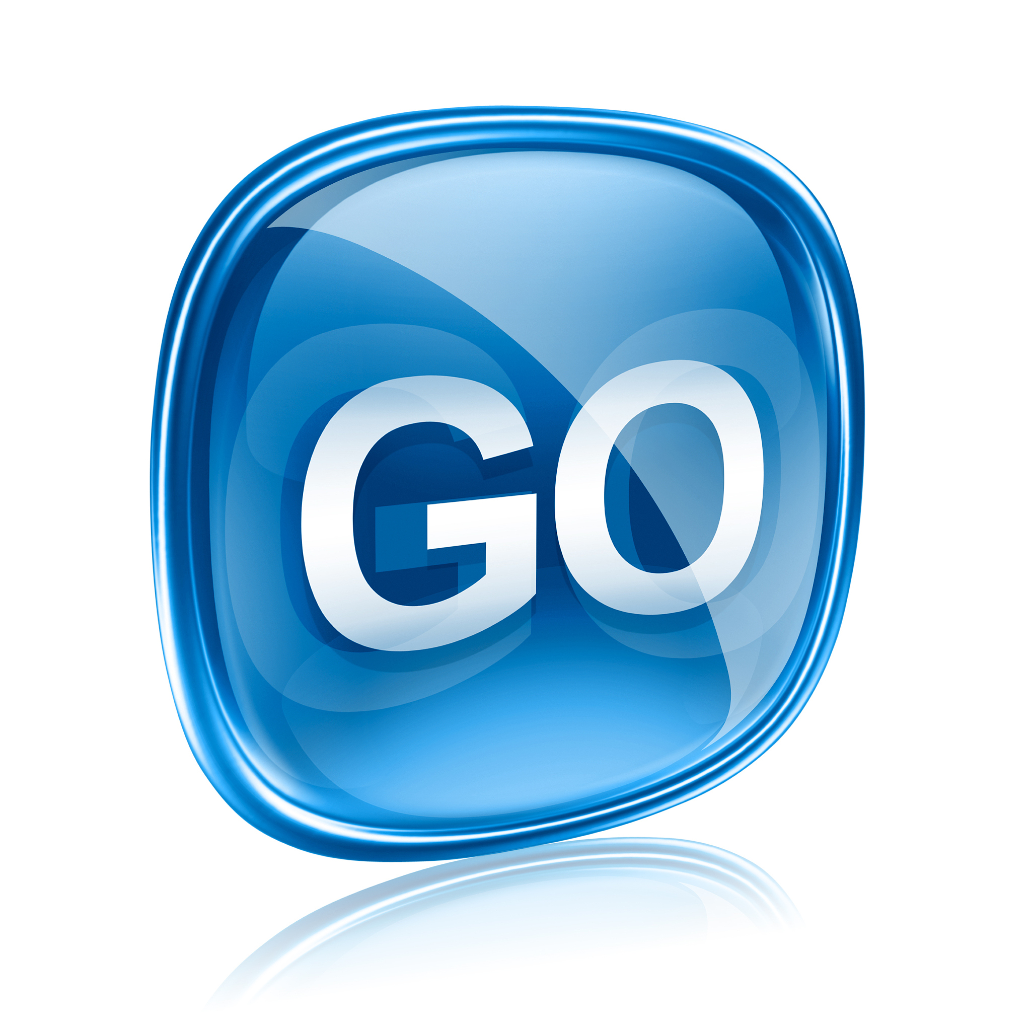 go icon glass blue, isolated on white background