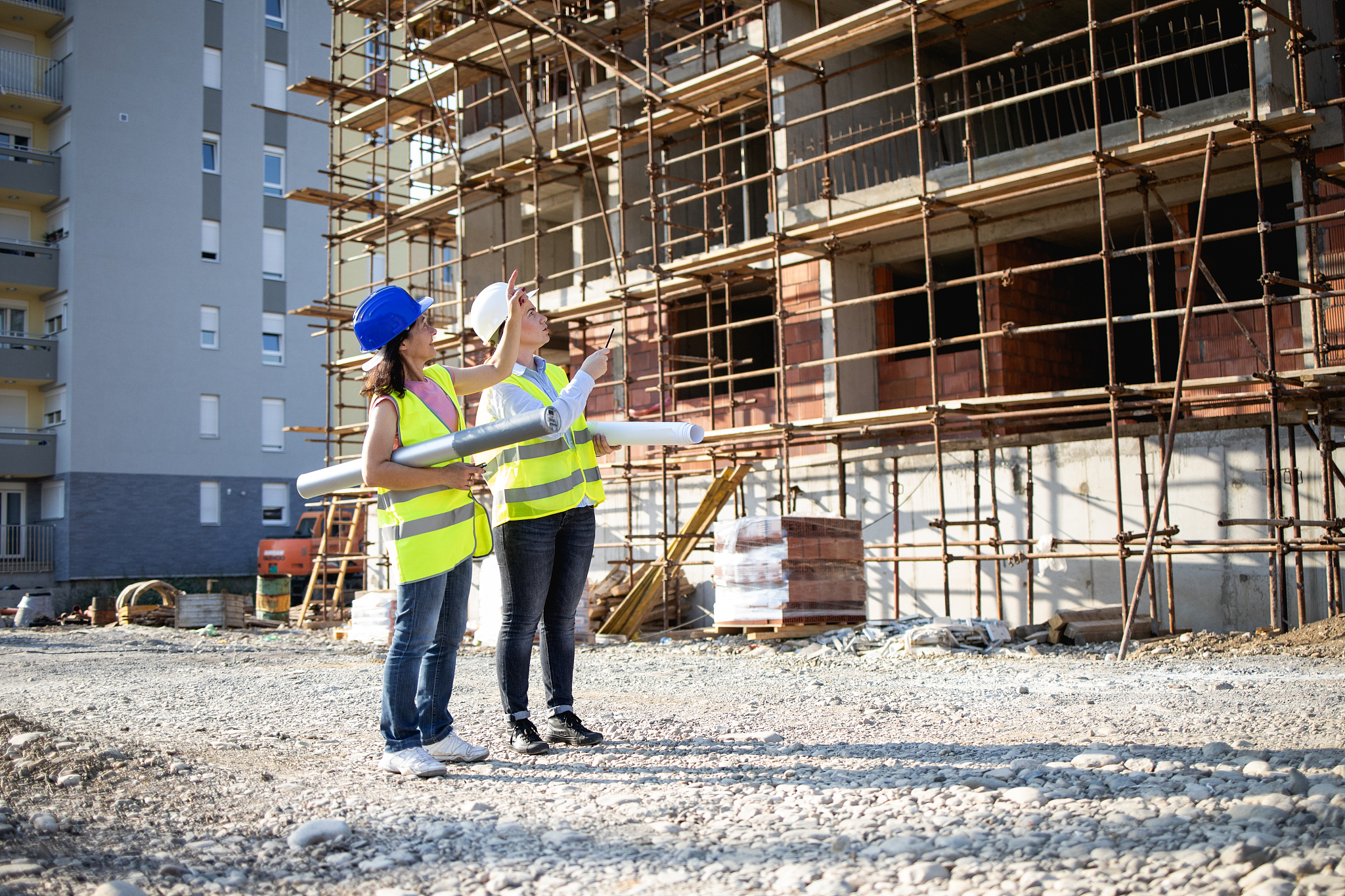 construction workers having meeting,stock photo