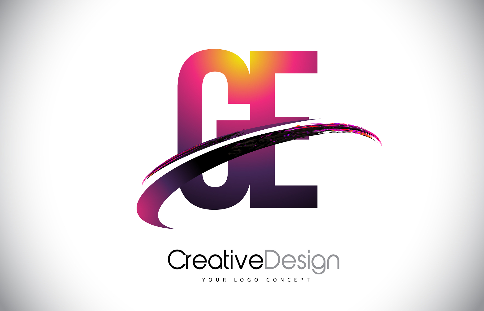 ge g e purple letter logo with swoosh design