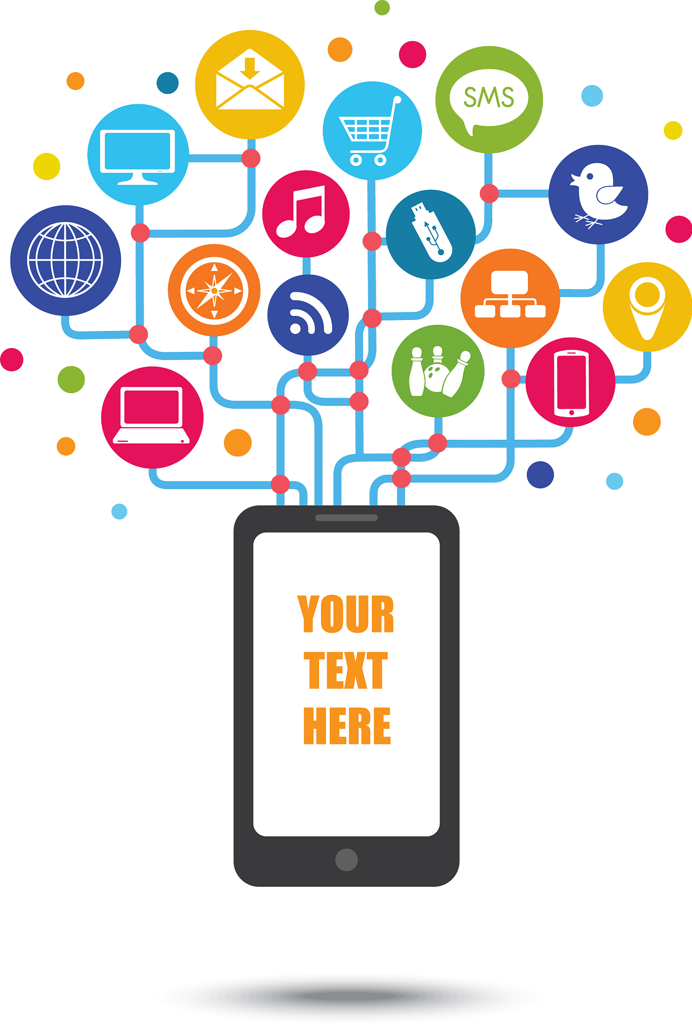 mobile phone and social media icons concept backg