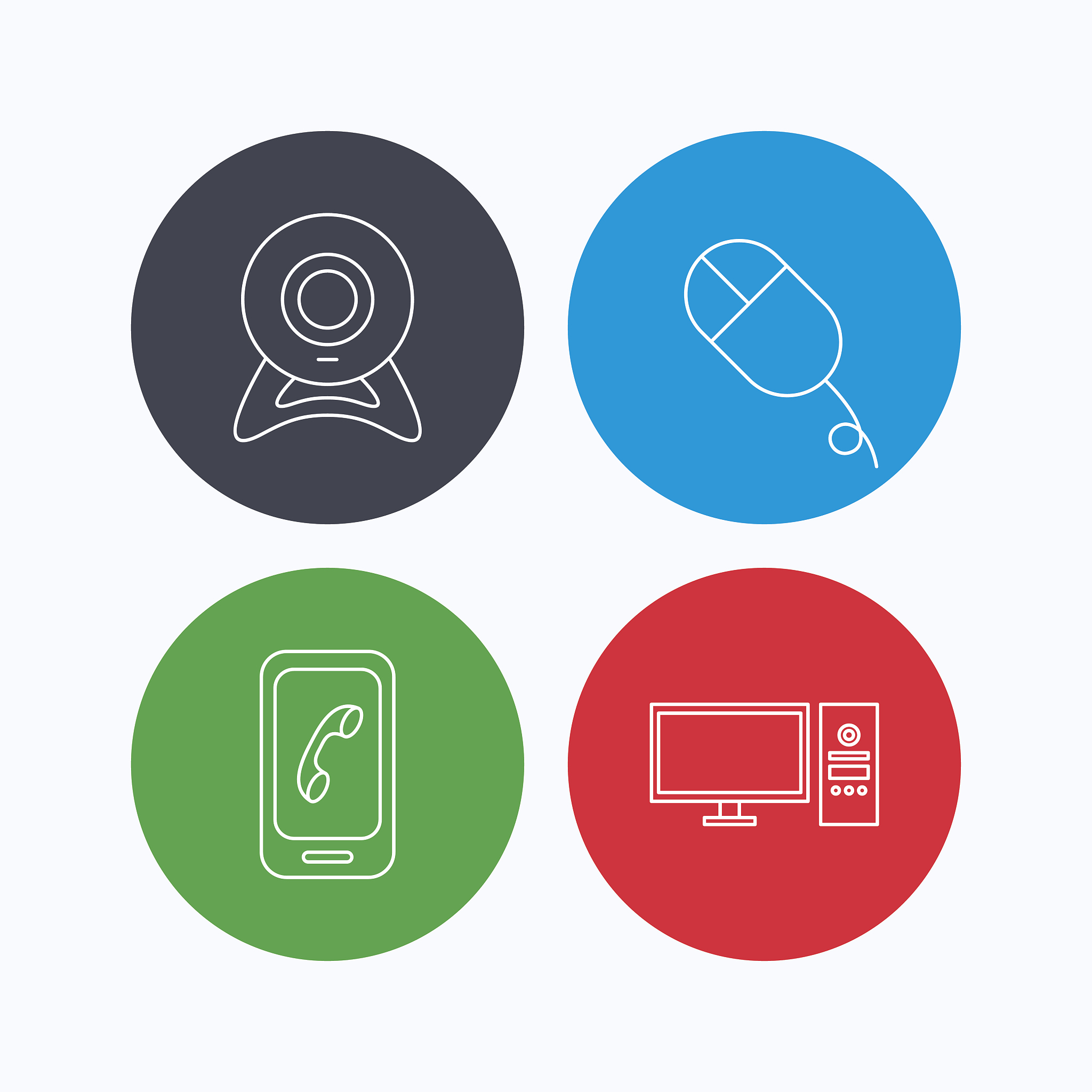 computer, web camera and mobile phone icons.