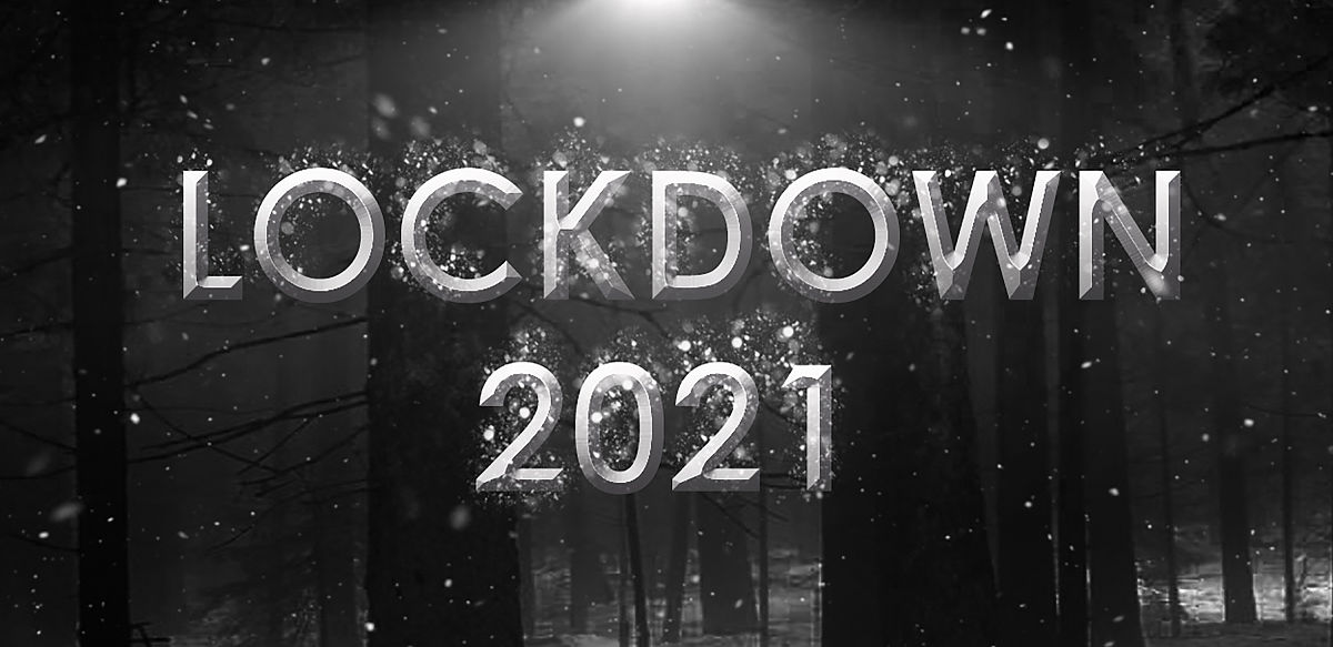 白雪森林背景上的碑文是2021年关闭.插图.横幅.冠状病毒大流行.