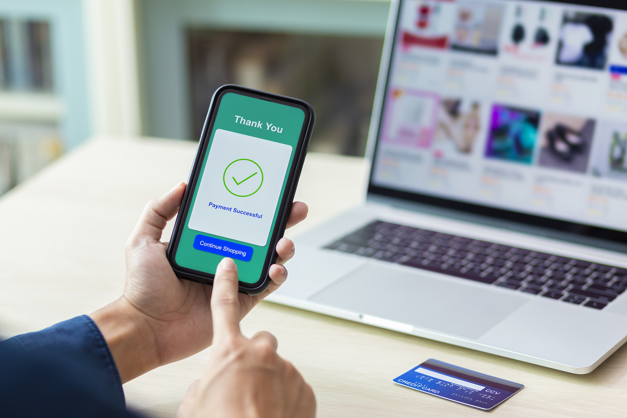 using smartphone and credit card online shopping