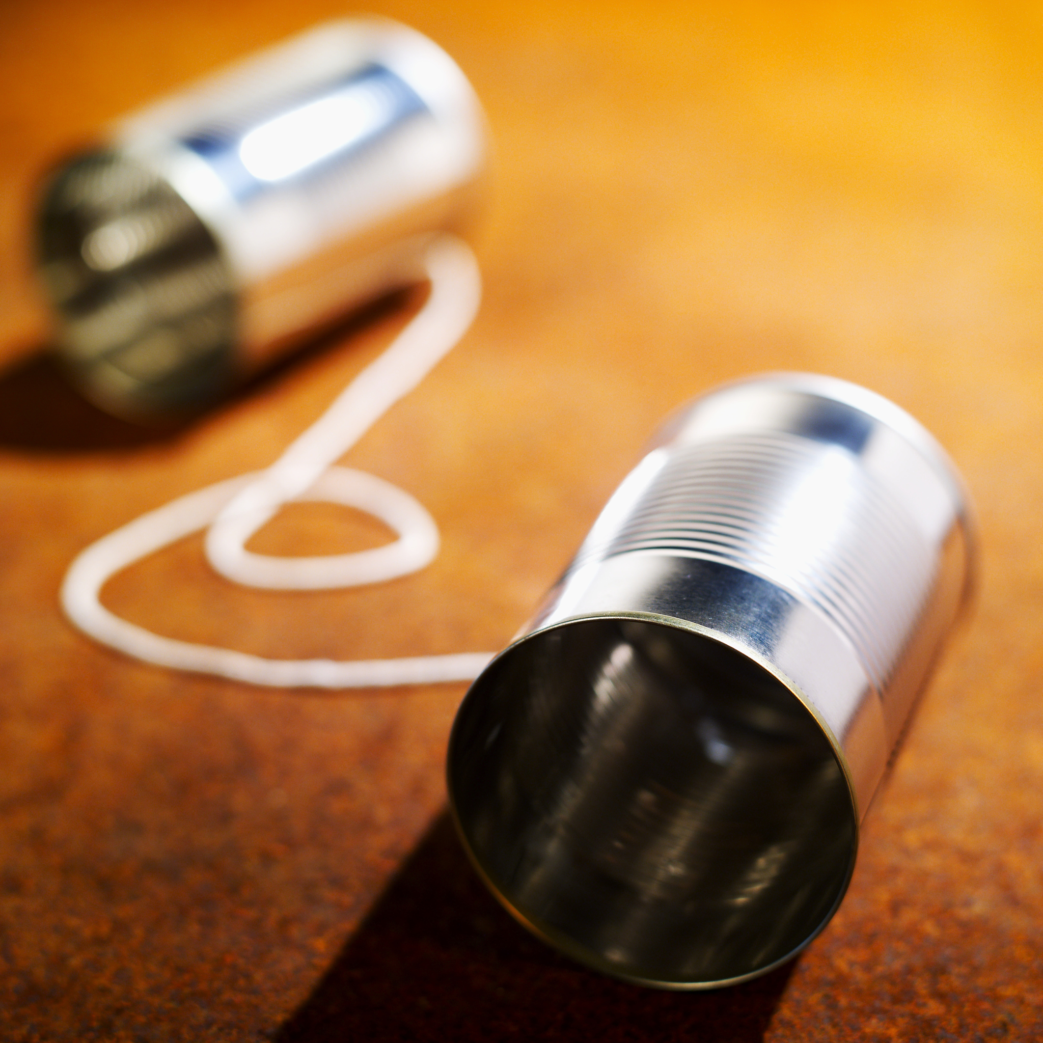 close-up of tin can telephone