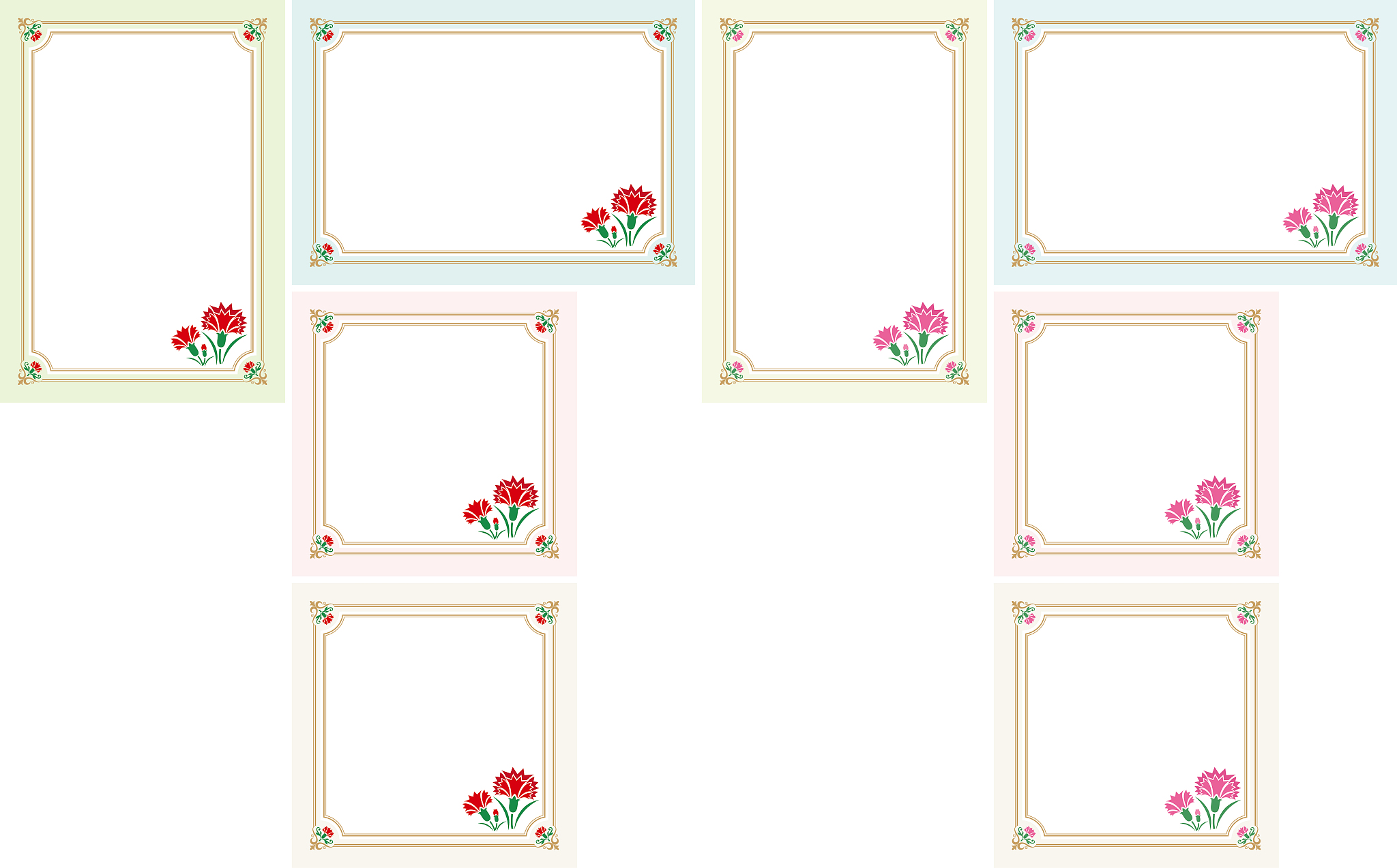carnation themed background.a frame that gave a change in size t
