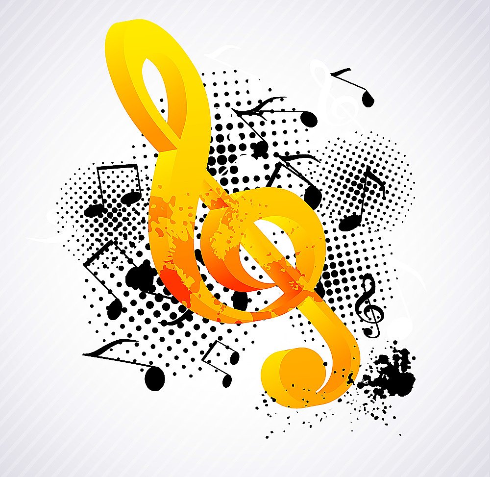 music background with g-clef and black notes