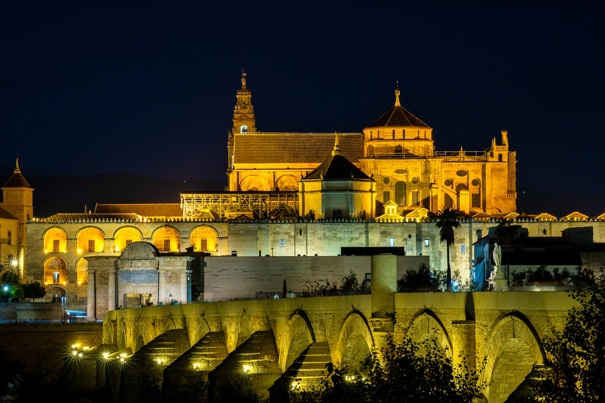 mosque-cathedral and the roman bridge in cordoba, andalusia, spa