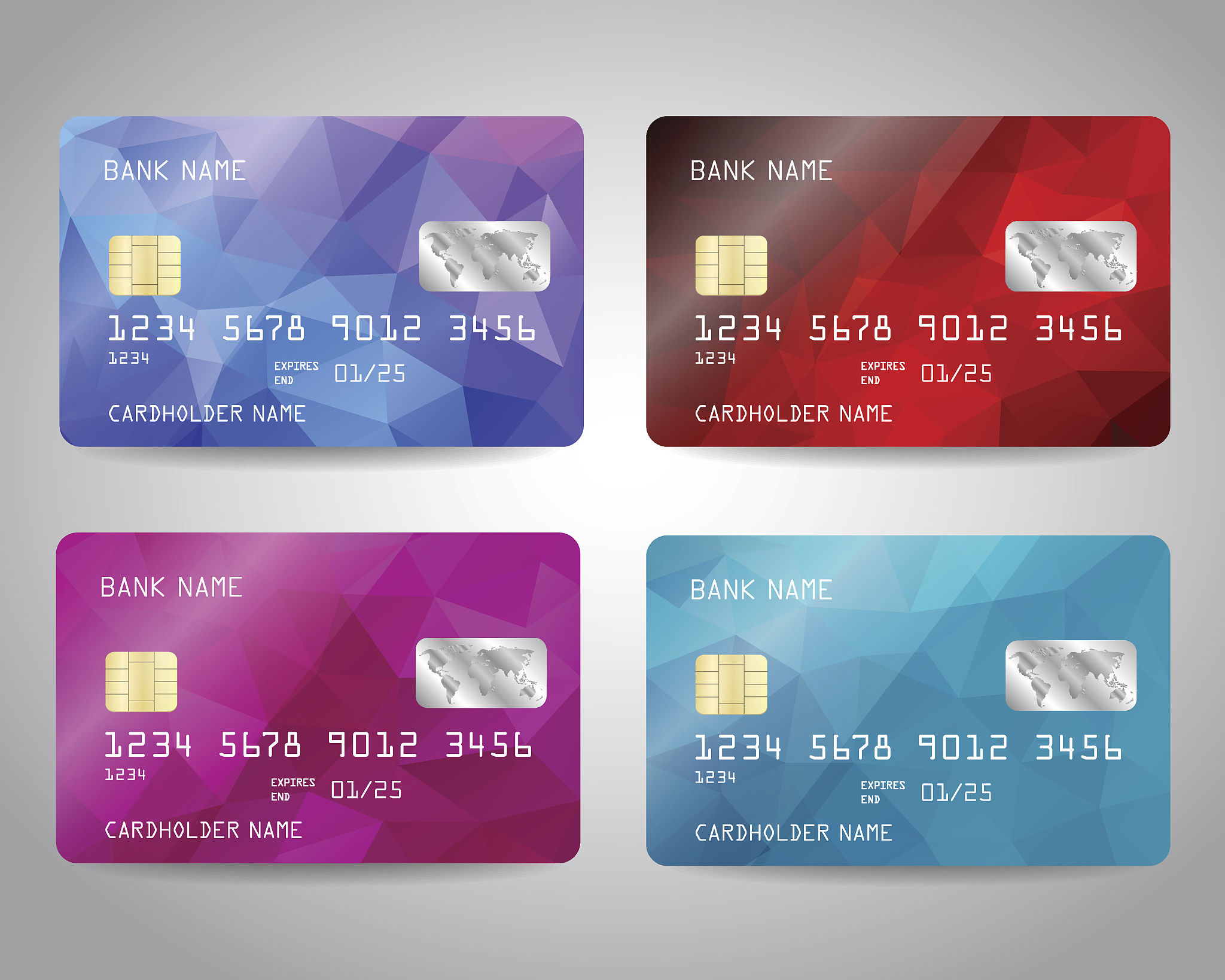 realistic detailed credit cards set