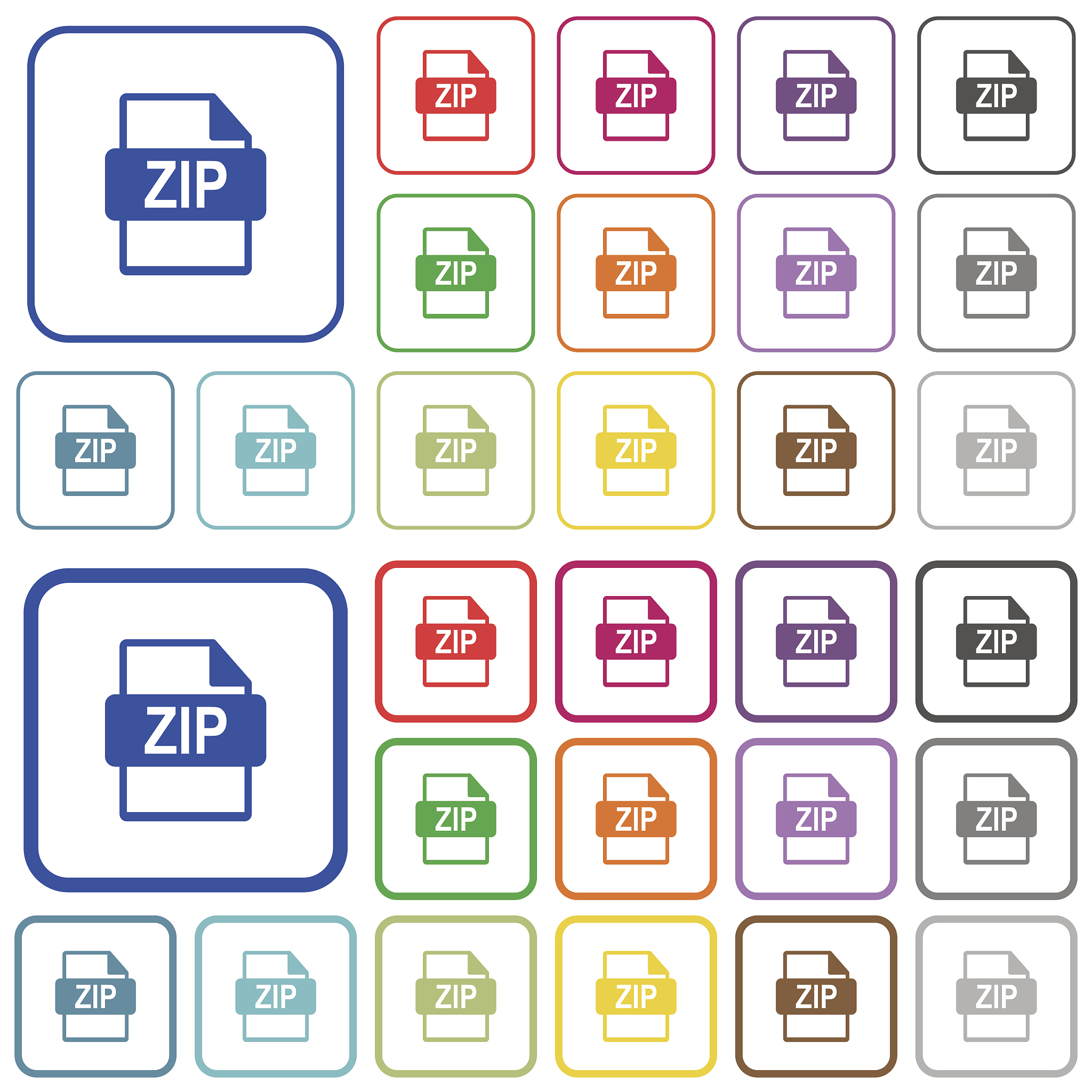 zip file format outlined flat color icons