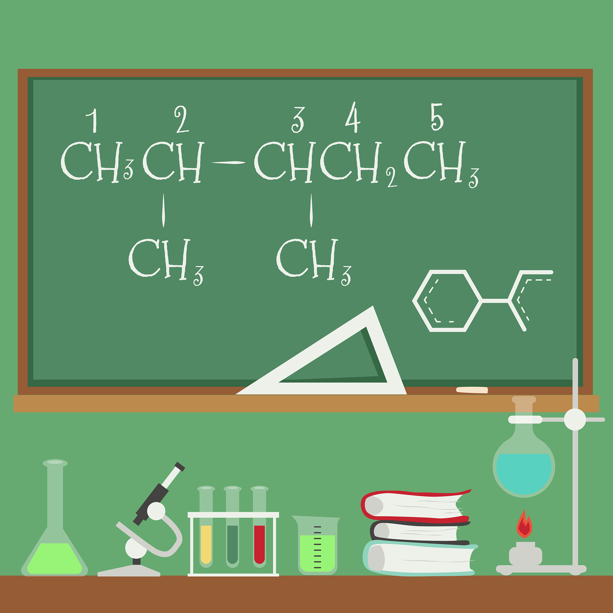 chalkboard with chemistry formulas and science