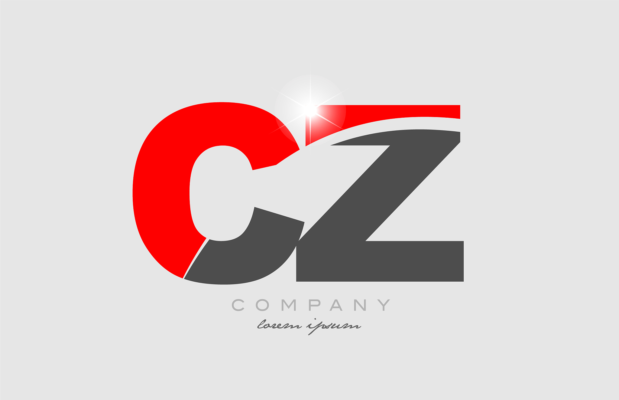 combination letter cz c z in grey red color