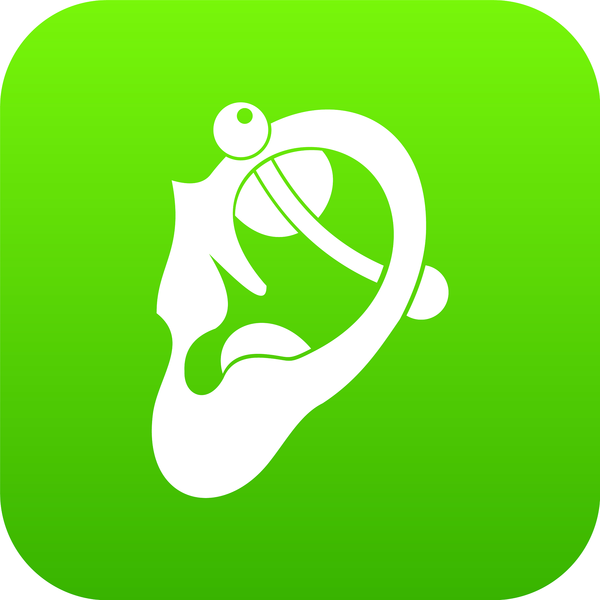 human ear with piercing icon digital green