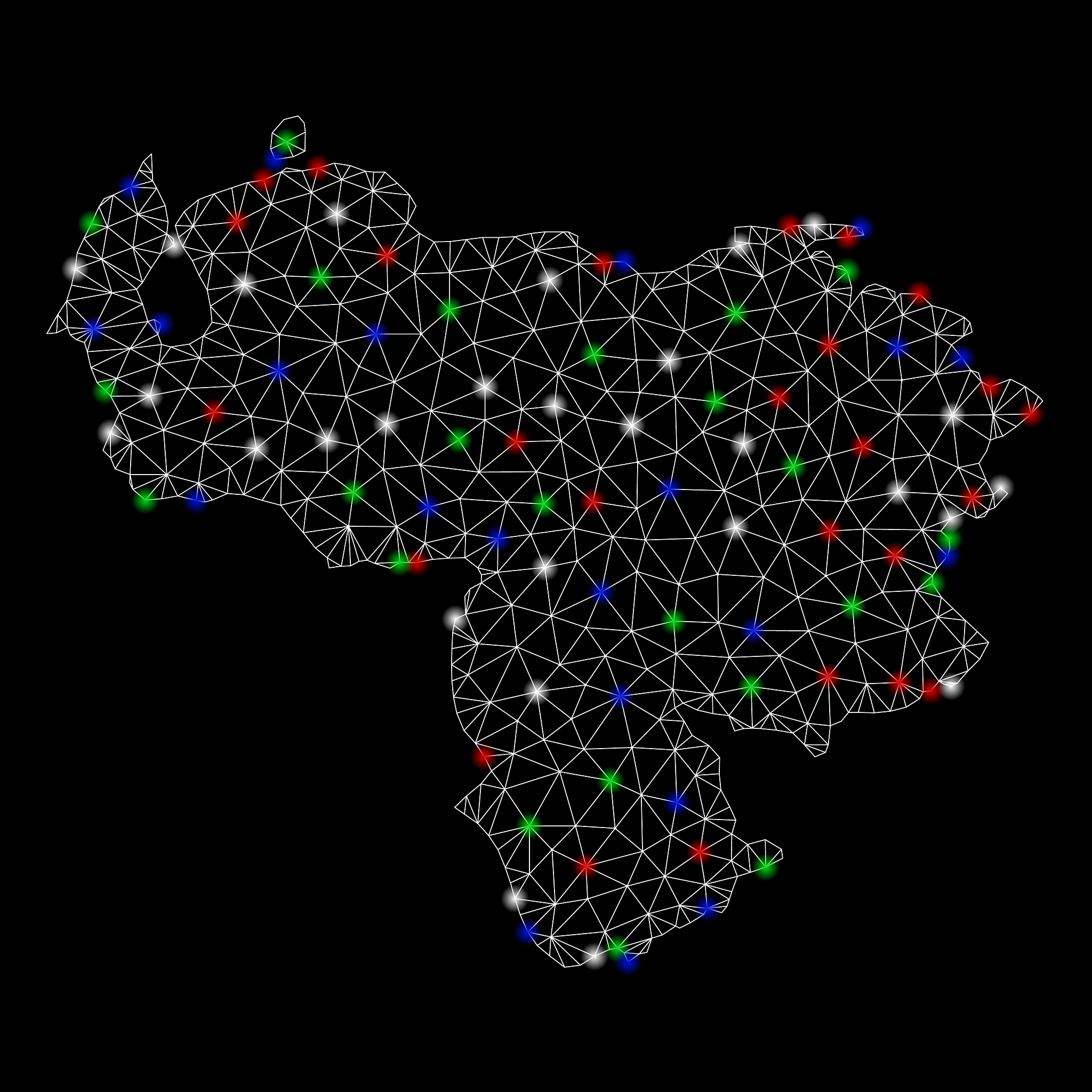 bright mesh 2d venezuela map with flare spots