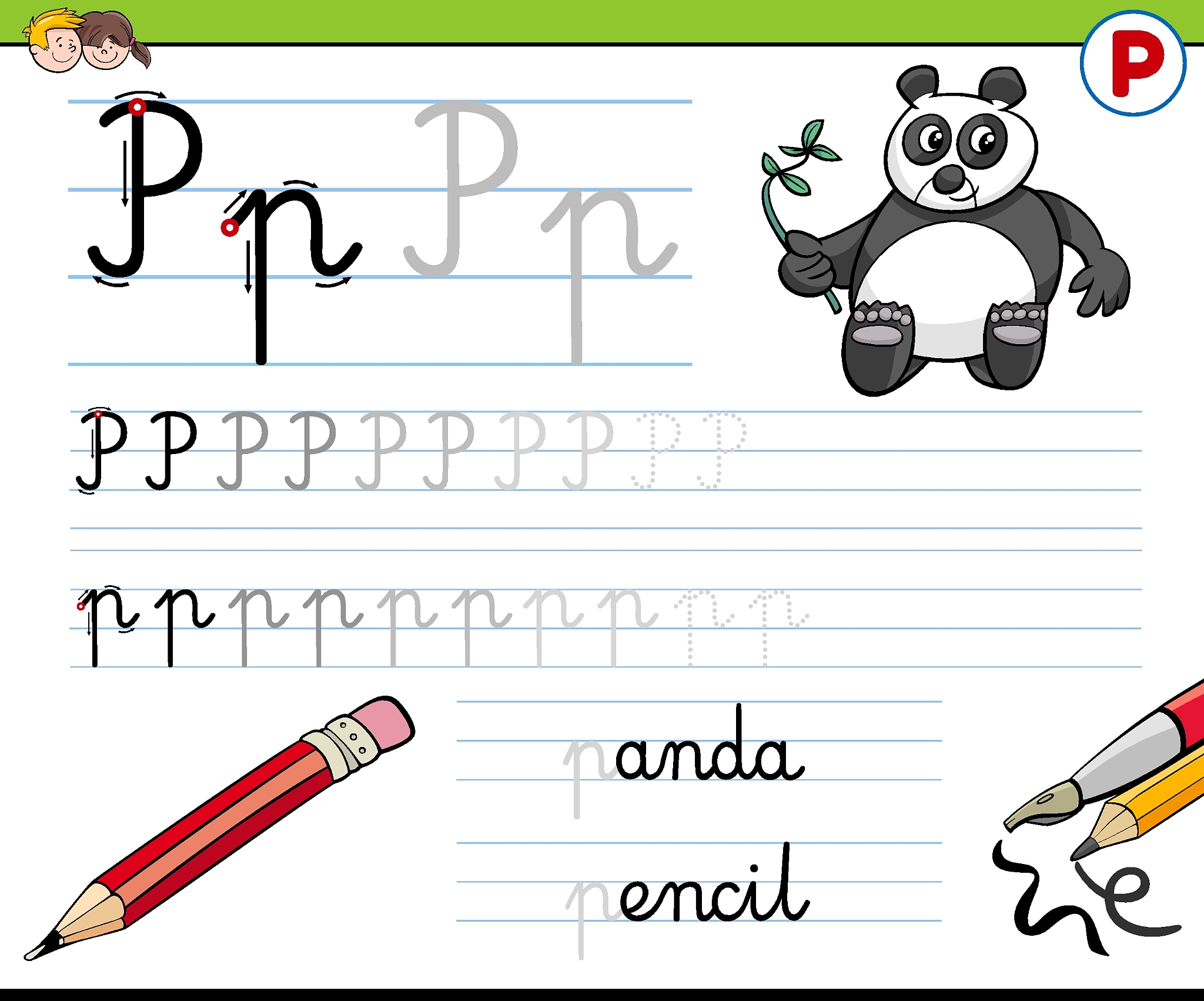 writting letter p worksheet for children