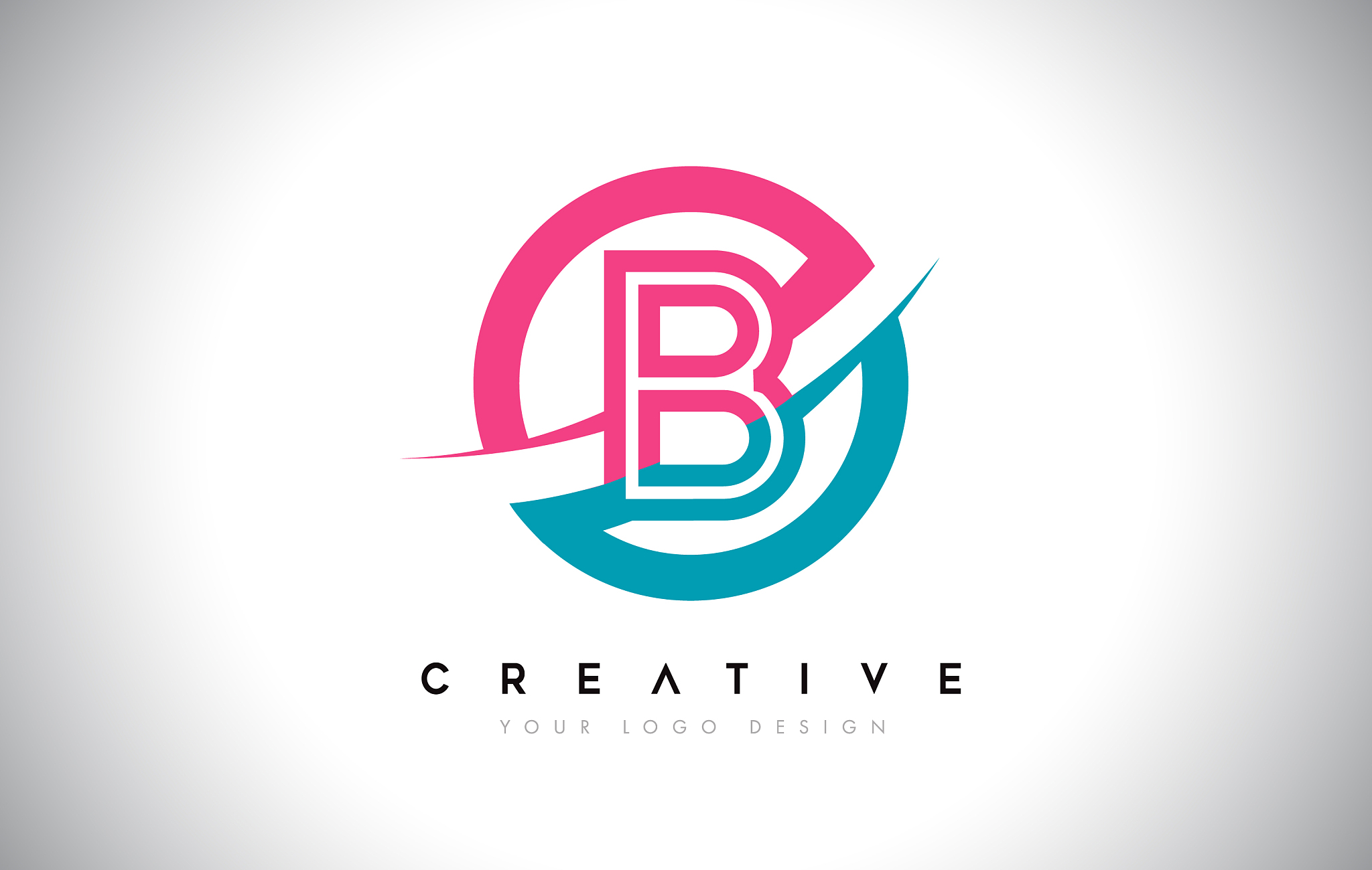 b letter design logo icon with circle and swoosh