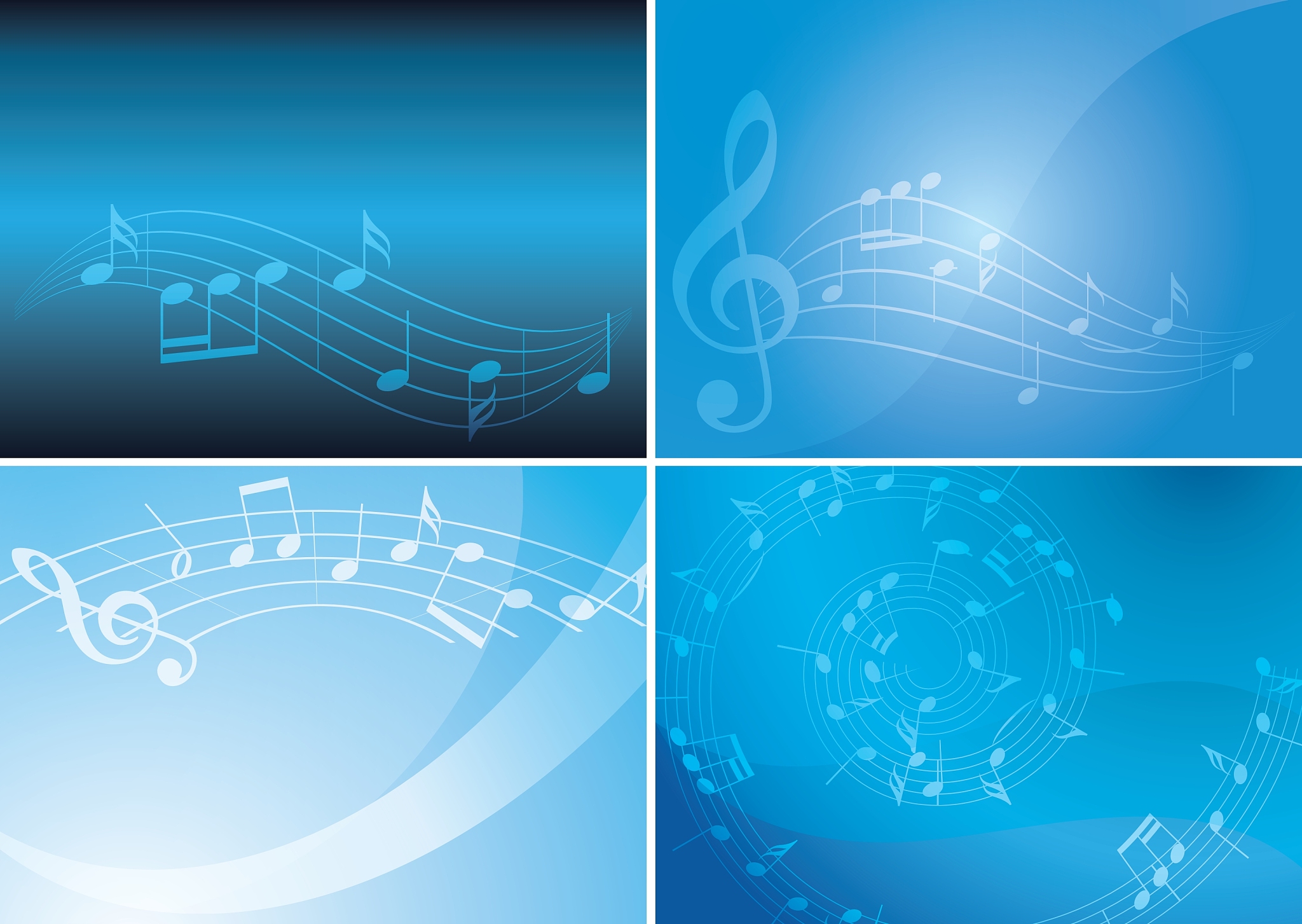 blue backgrounds with musical notes and gradient