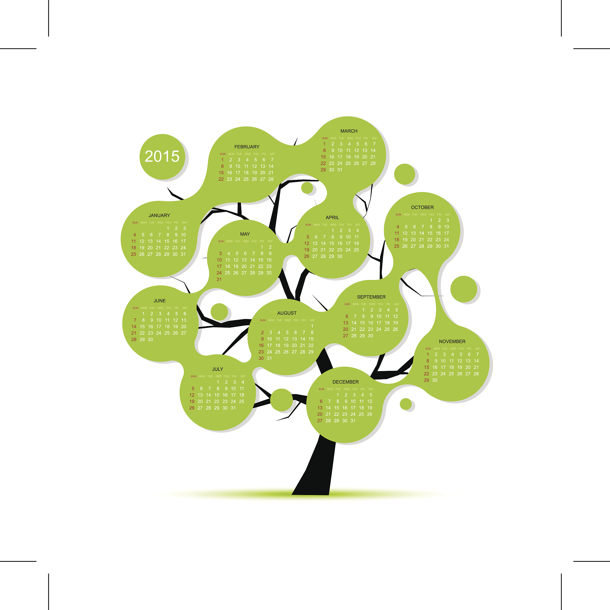 calendar tree 2015 for your design