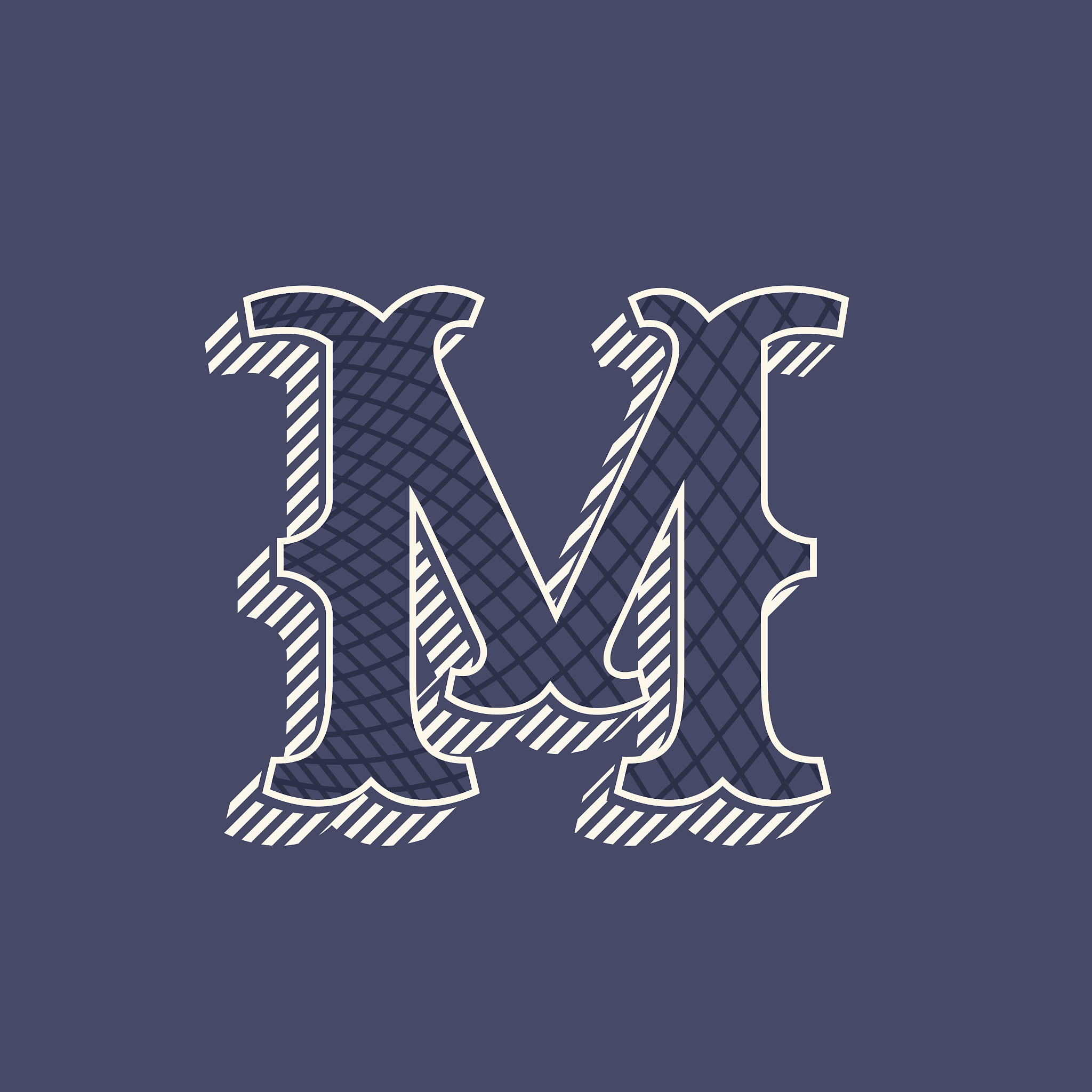 m letter icon in retro money style with line pattern.