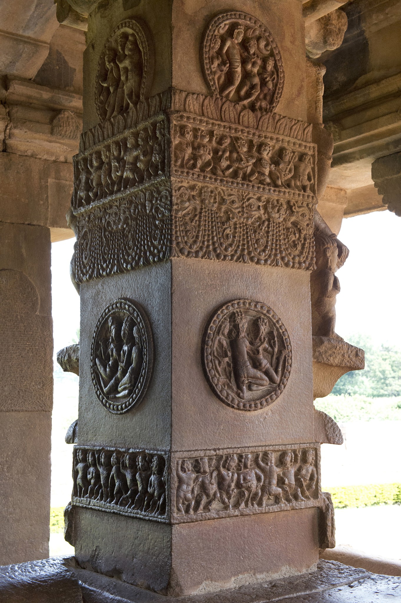 engraved pillars of durga temple. dated 700 a d. aihole, karnata