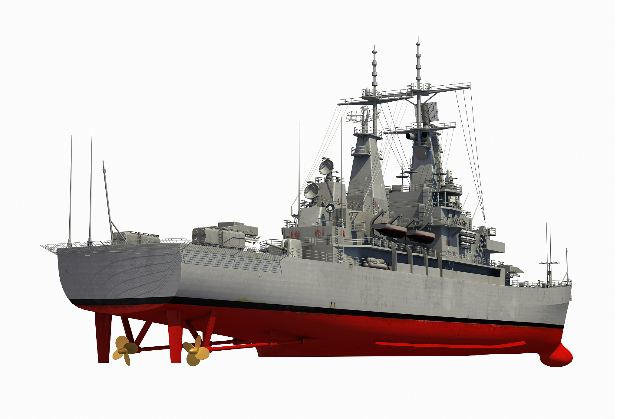 american modern warship over white background