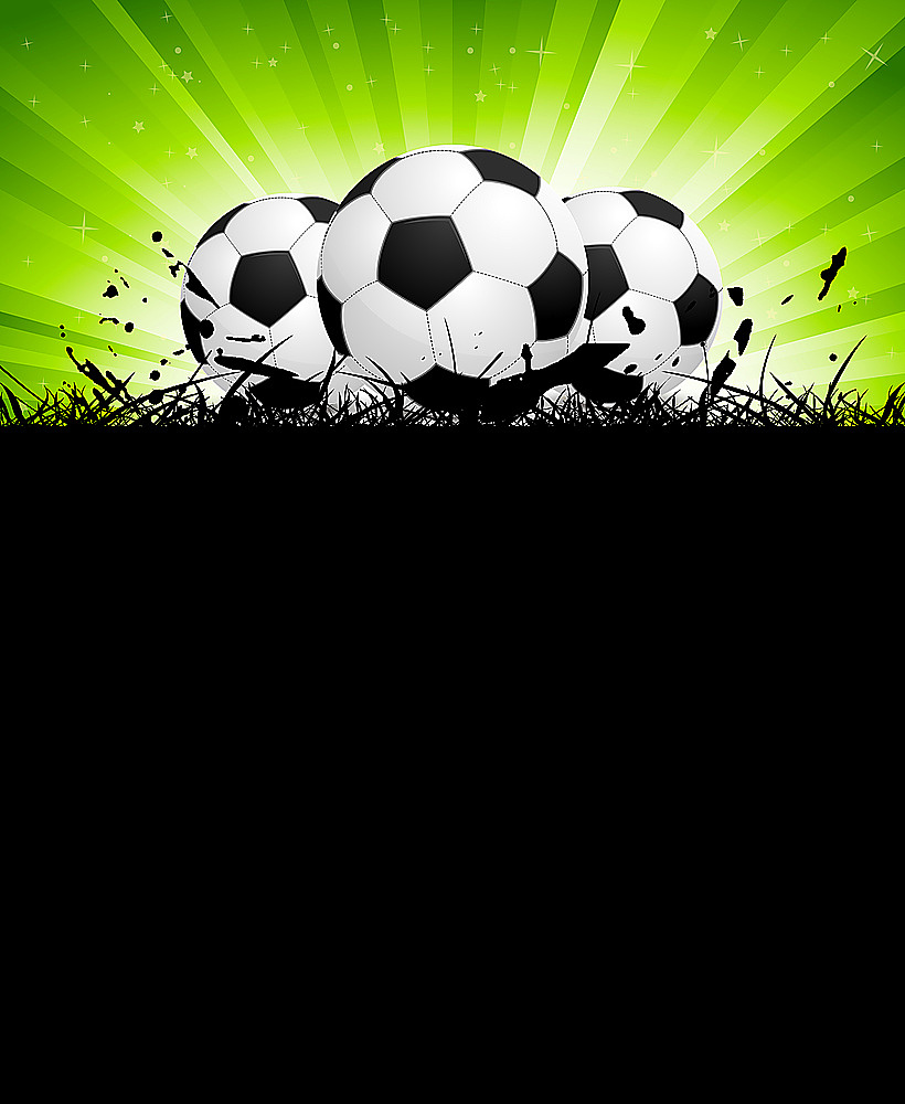 background with soccer balls and green rays