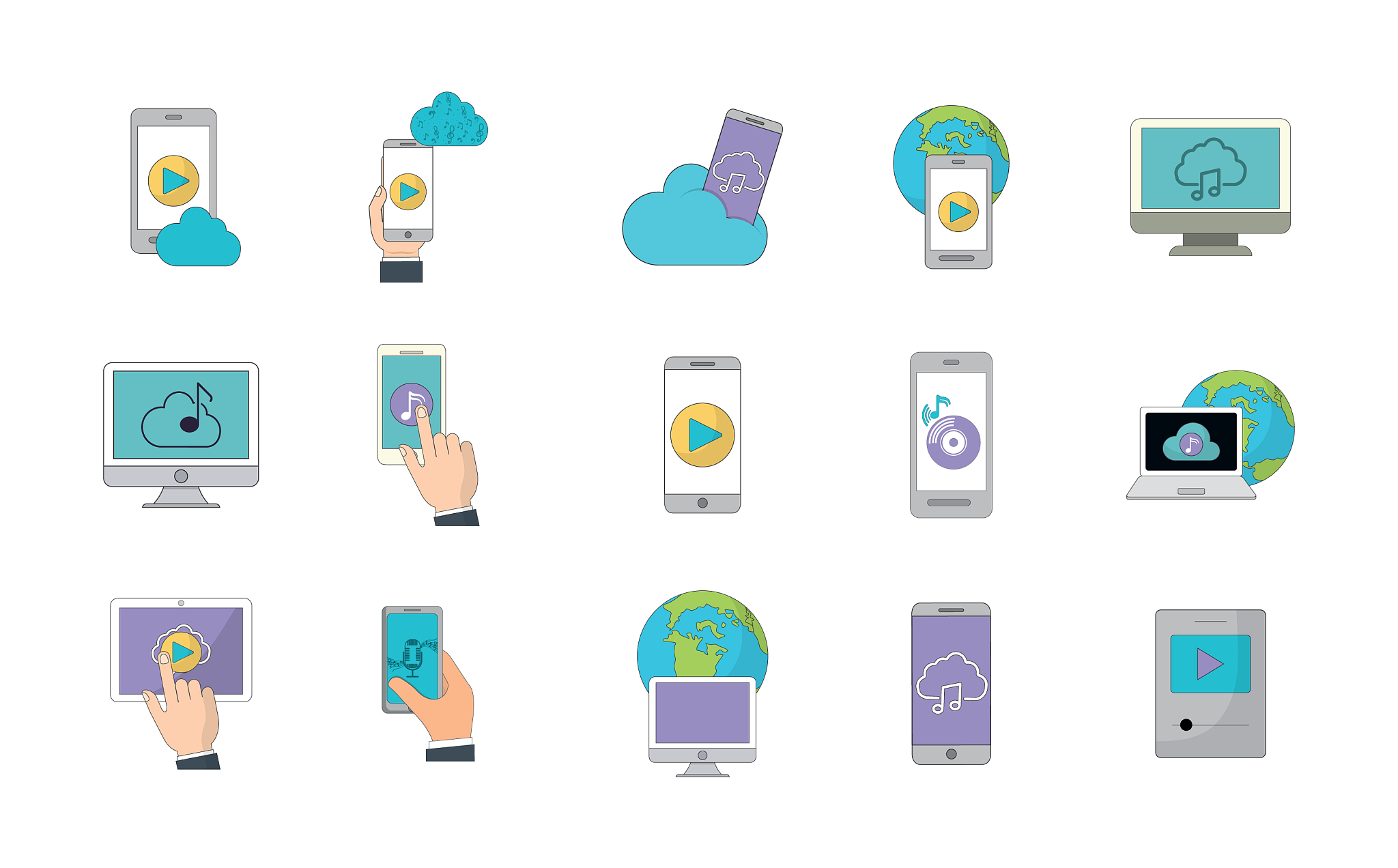 technology and music icon set design