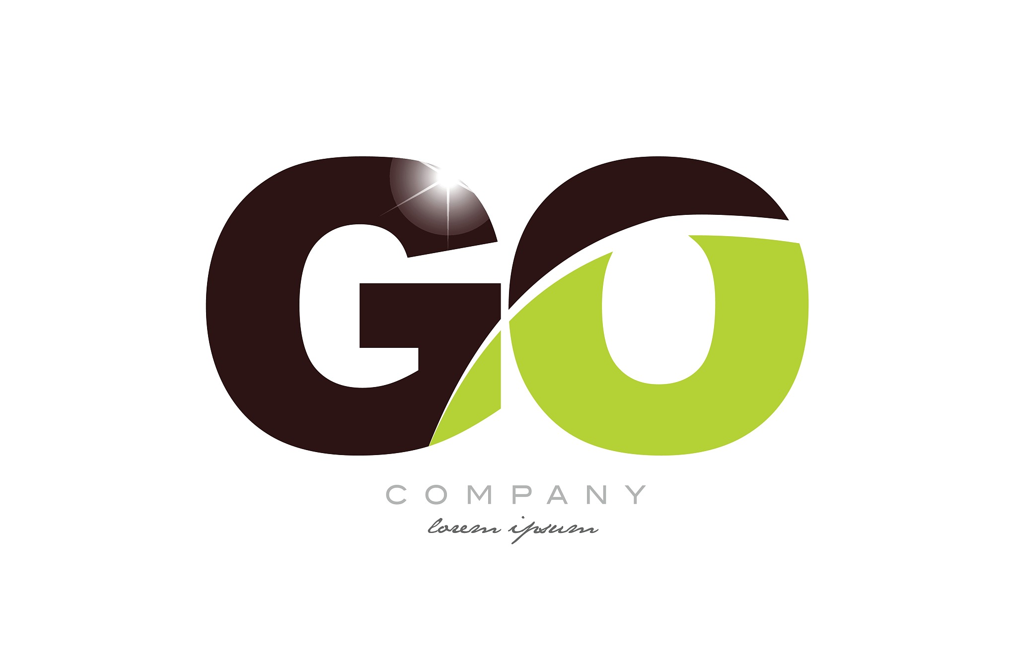 letter go g o alphabet combination in green and brown color for