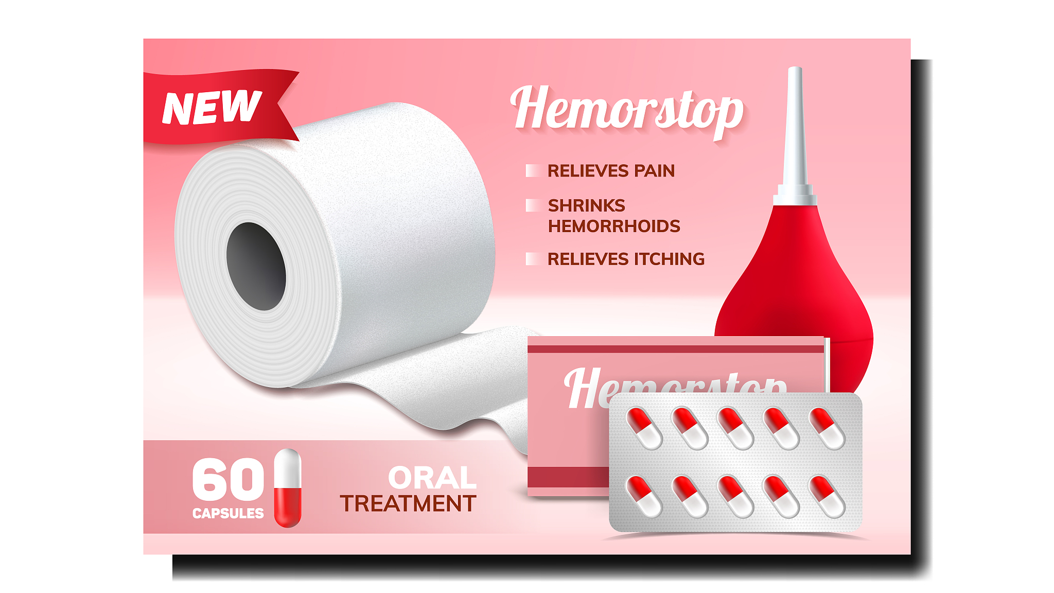 hemorrhoids oral treatment advertising poster vector