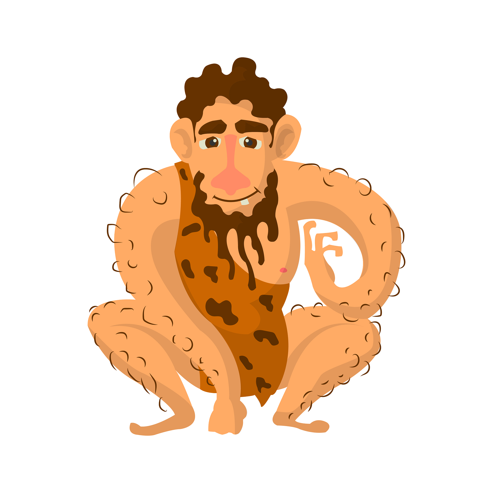 prehistoric man with beard dressed in animal skin