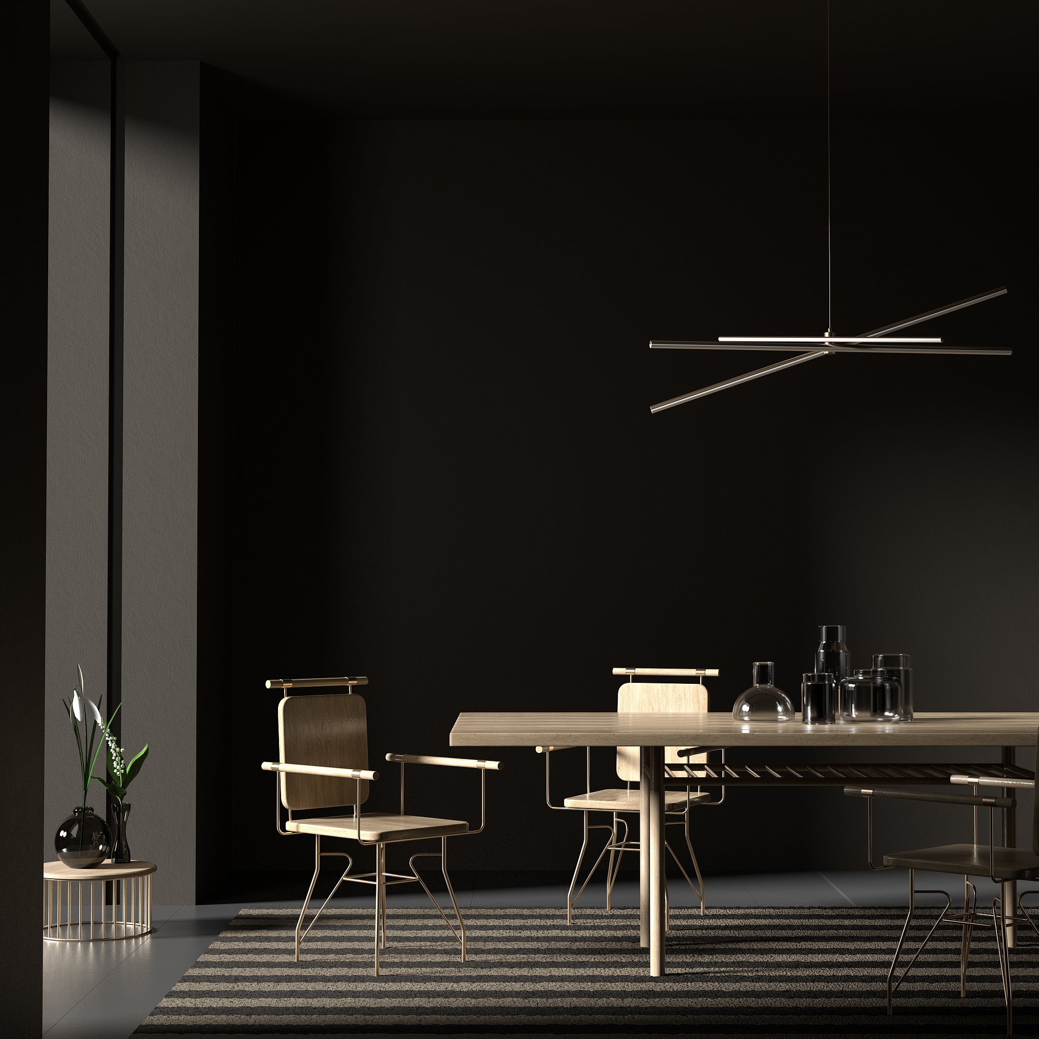 modern style dining room with wooden chair and table.  minimalis