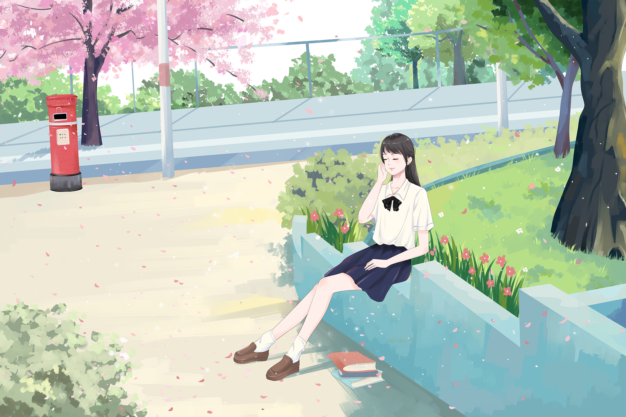 绘制一幅JK漫画清新风格明媚风光