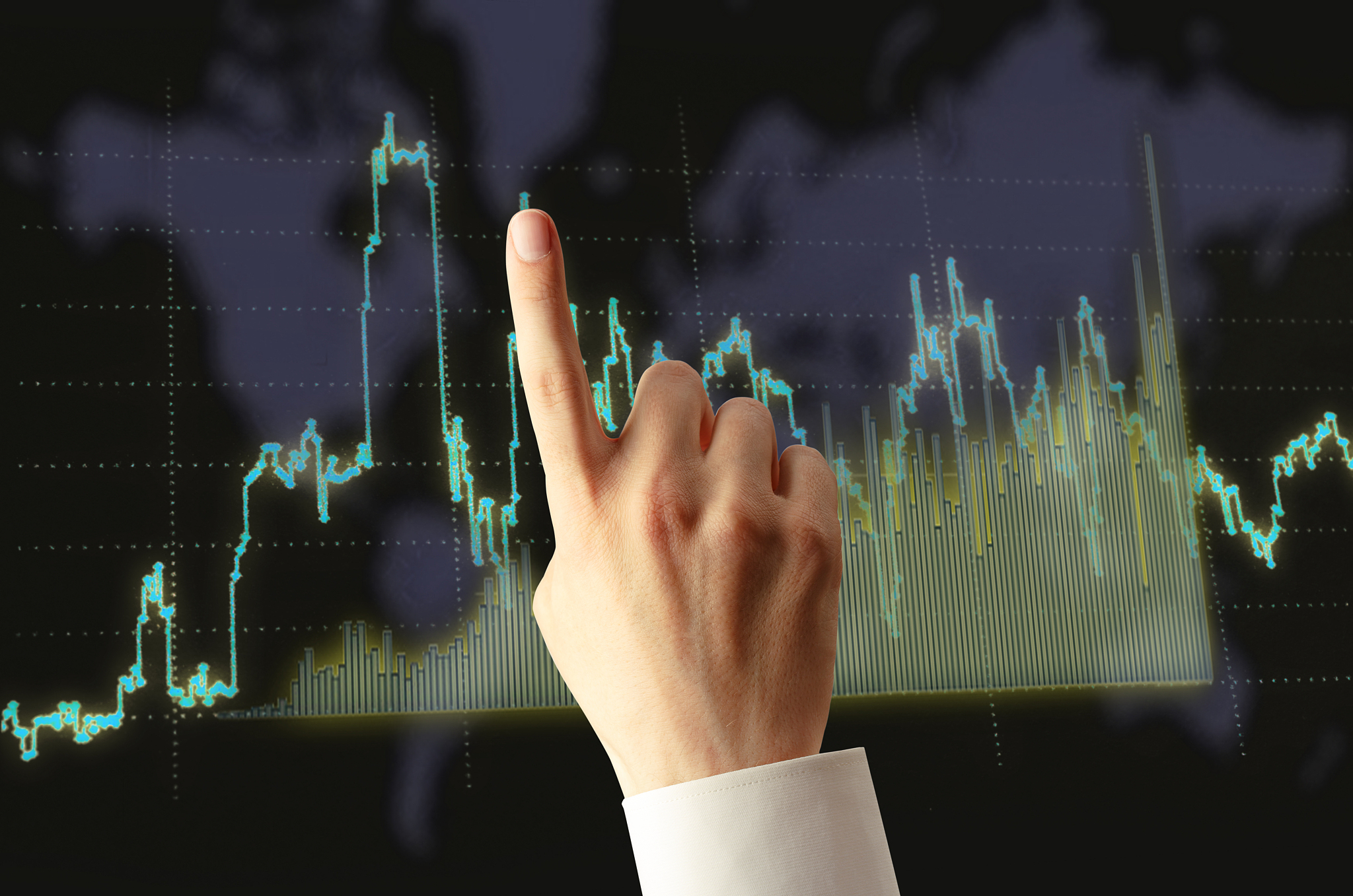 candlestick chart and hand