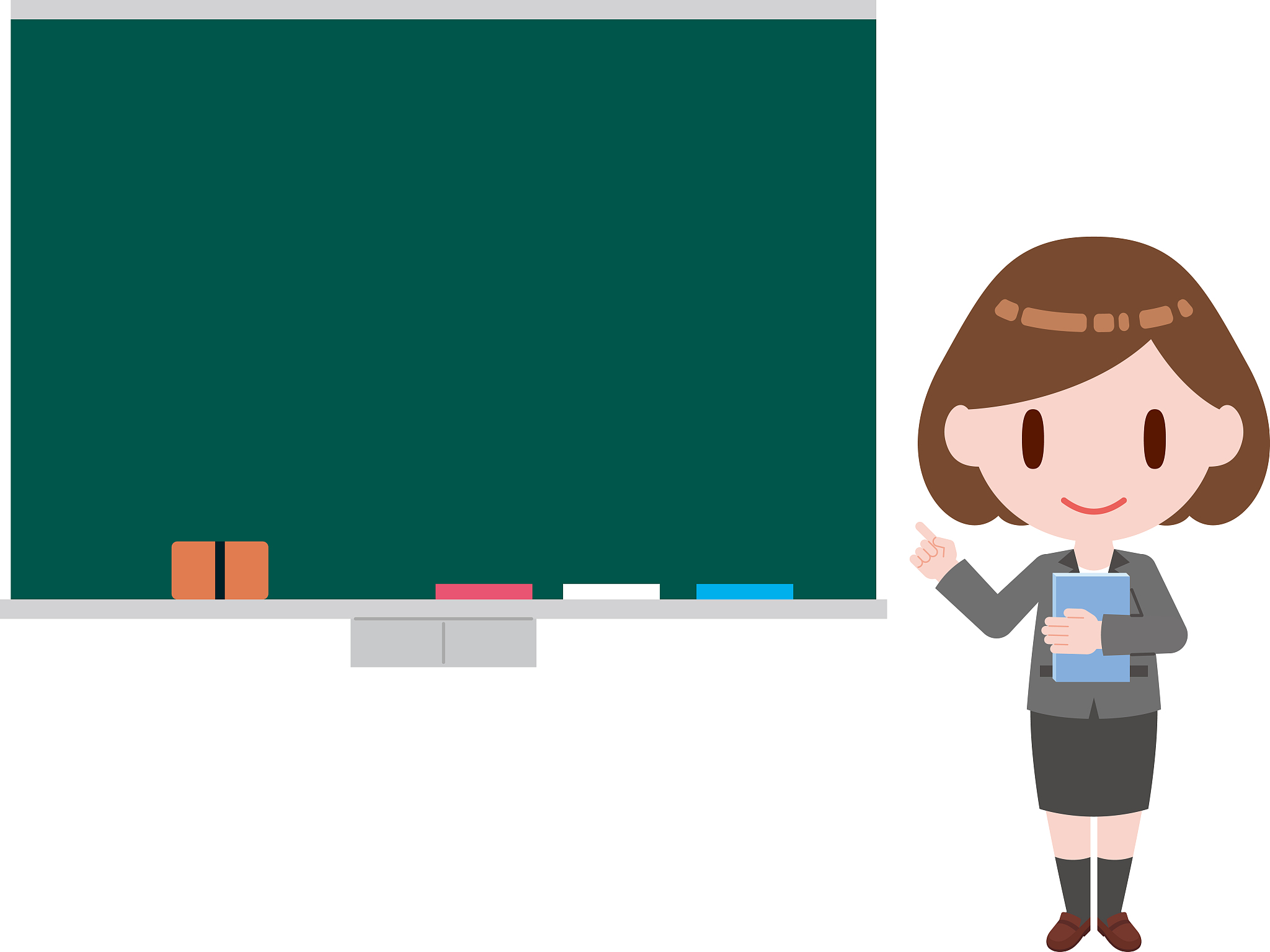 woman wearing suit with blackboard.