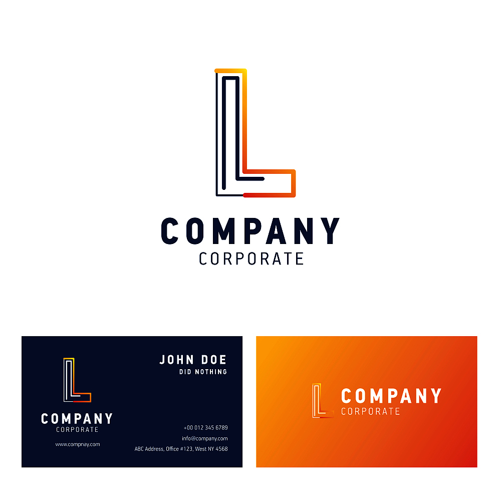 l company logo design with visiting card vector