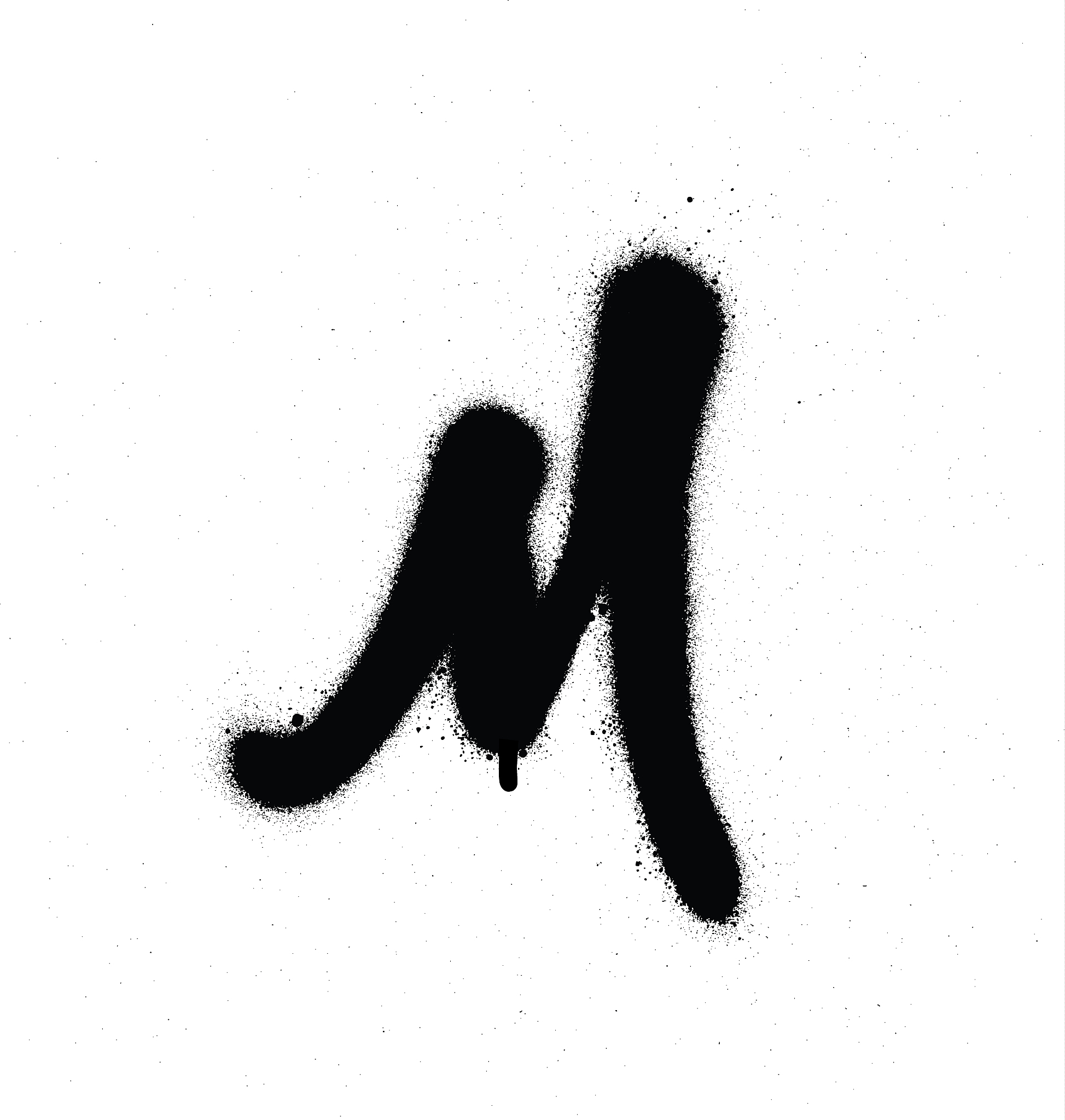 sprayed m font graffiti with leak in black