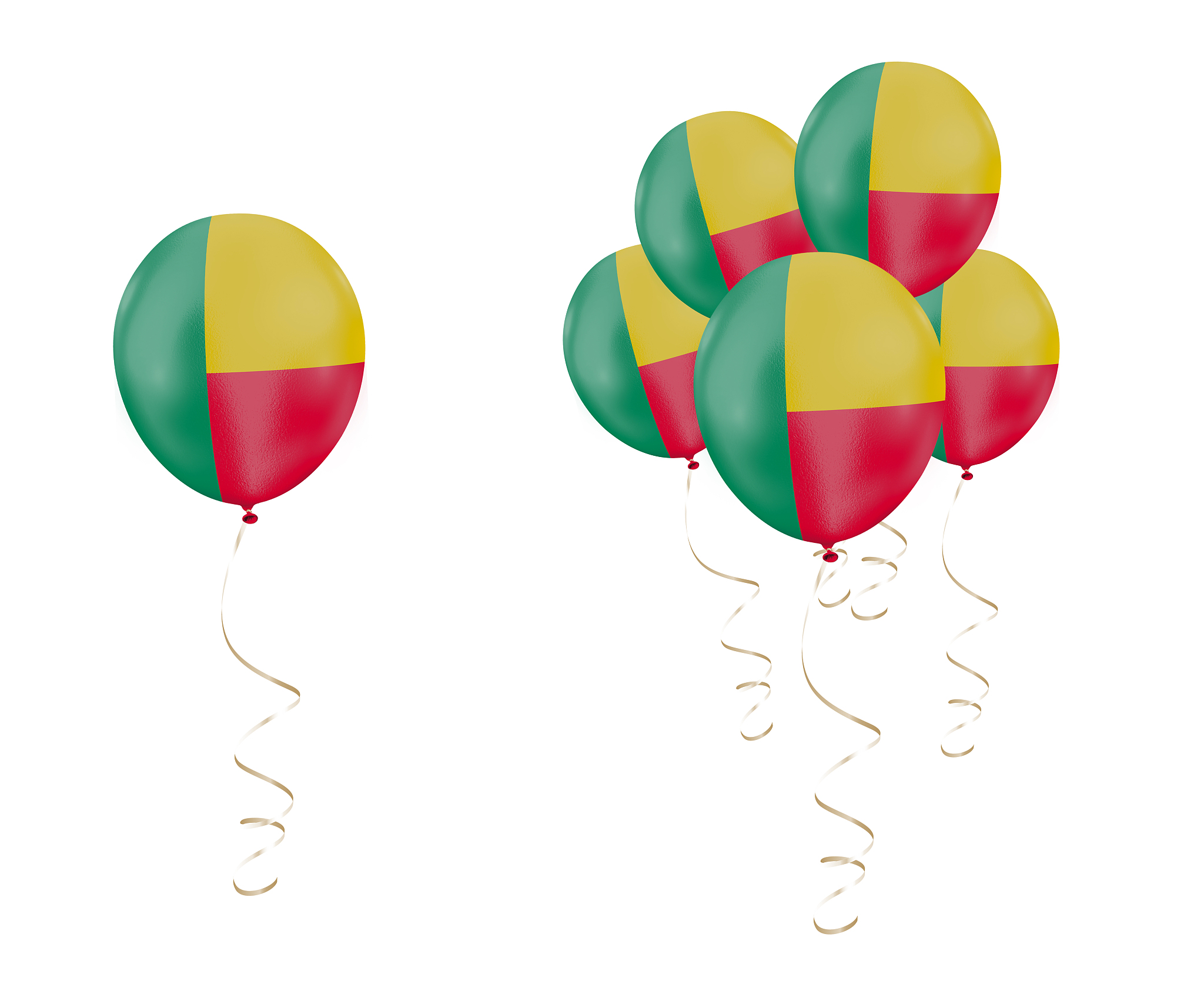 country flag of benin on balloons with a white solid background