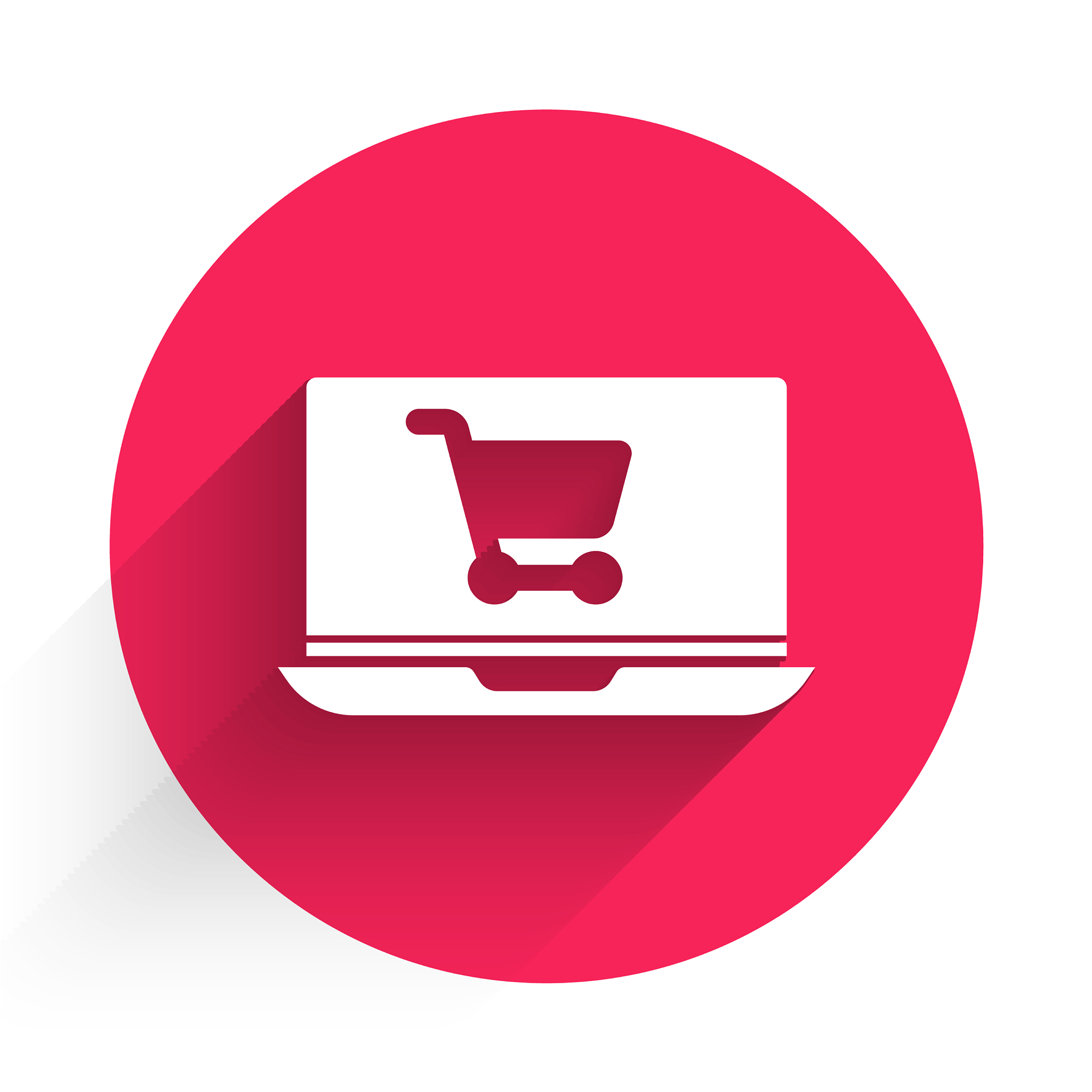 white shopping cart on screen laptop icon isolated