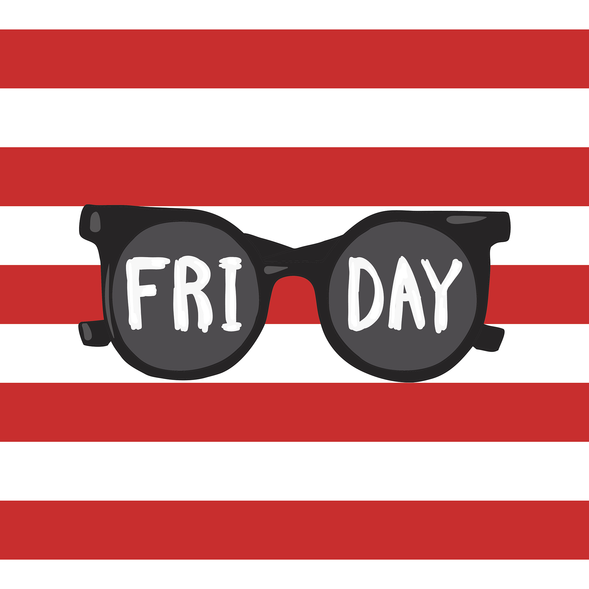 sunglasses on a red striped background with the words friday