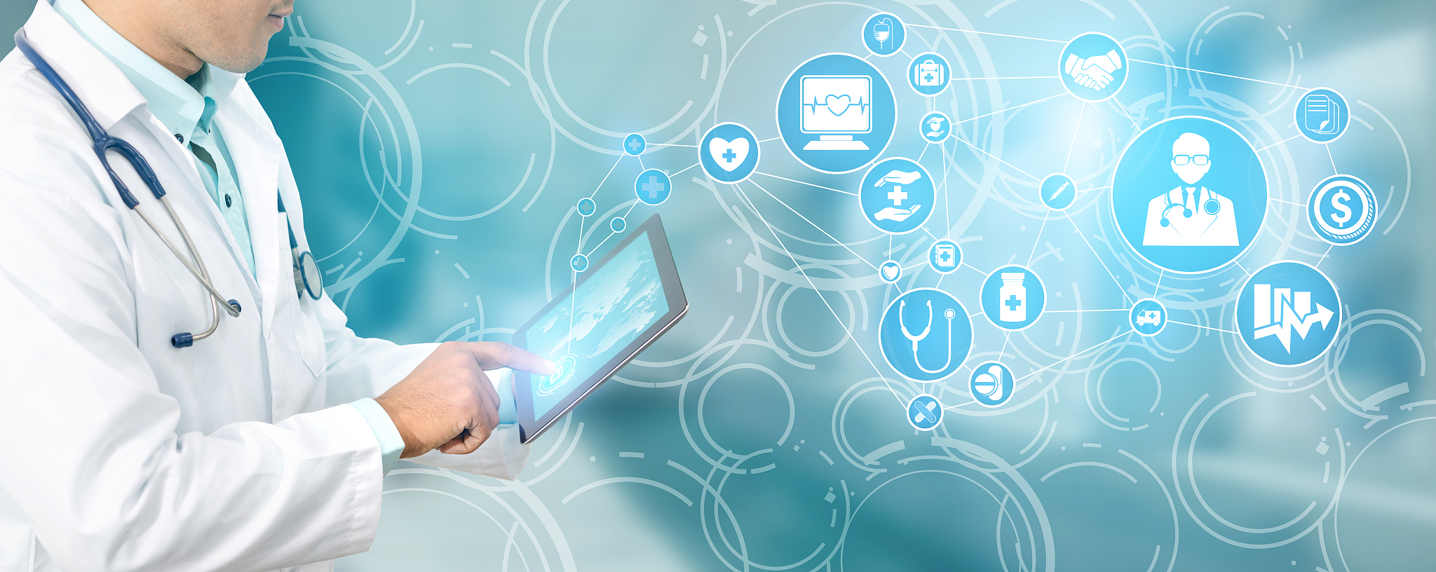 medical healthcare concept - doctor in hospital with digital med
